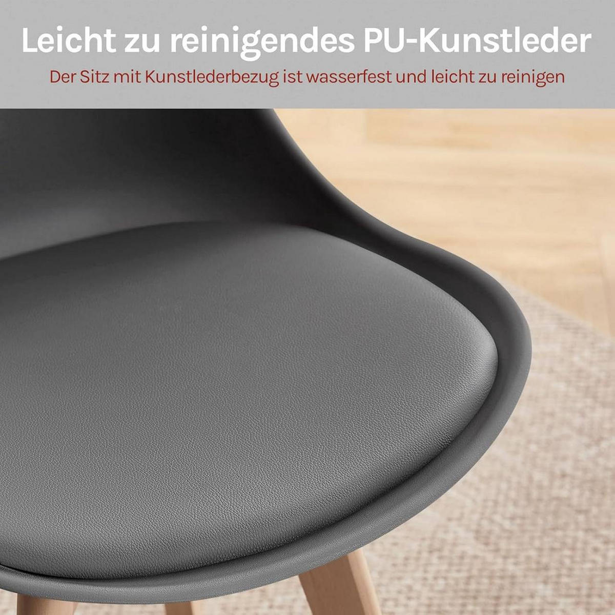 STUHL 4er Set, drehbar, Kunstleder, Massivholz, Grau - Buchefarben/Grau, Holz/Kunststoff (48/83/58.5cm) - Woltu