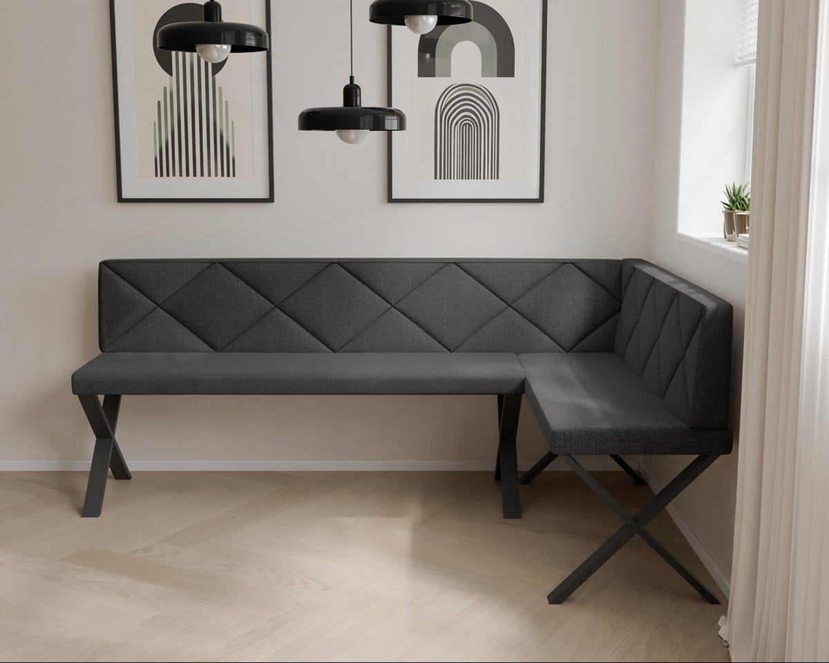ECKBANK rechts VERO X Webstoff gesteppt, 142/196 cm Anthrazit - Anthrazit, Textil/Metall (142/196cm) - Idohome