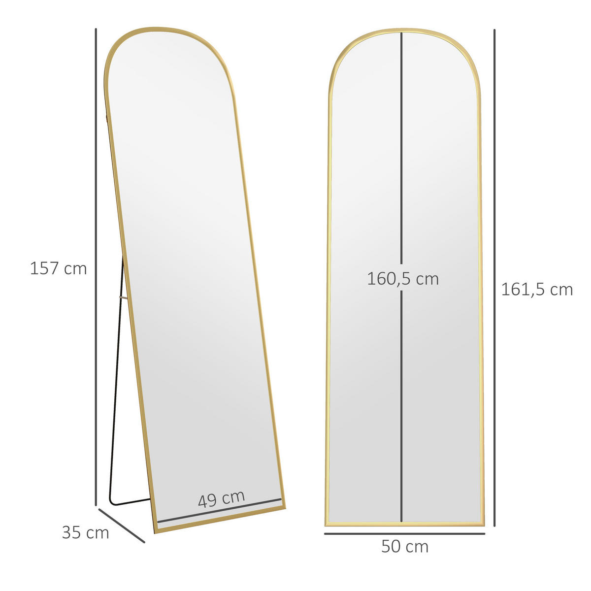 STANDSPIEGEL 2er-Set goldfarben 50.0/1.5/161.5 cm - Goldfarben, Metall (1.5/161.5/50cm)