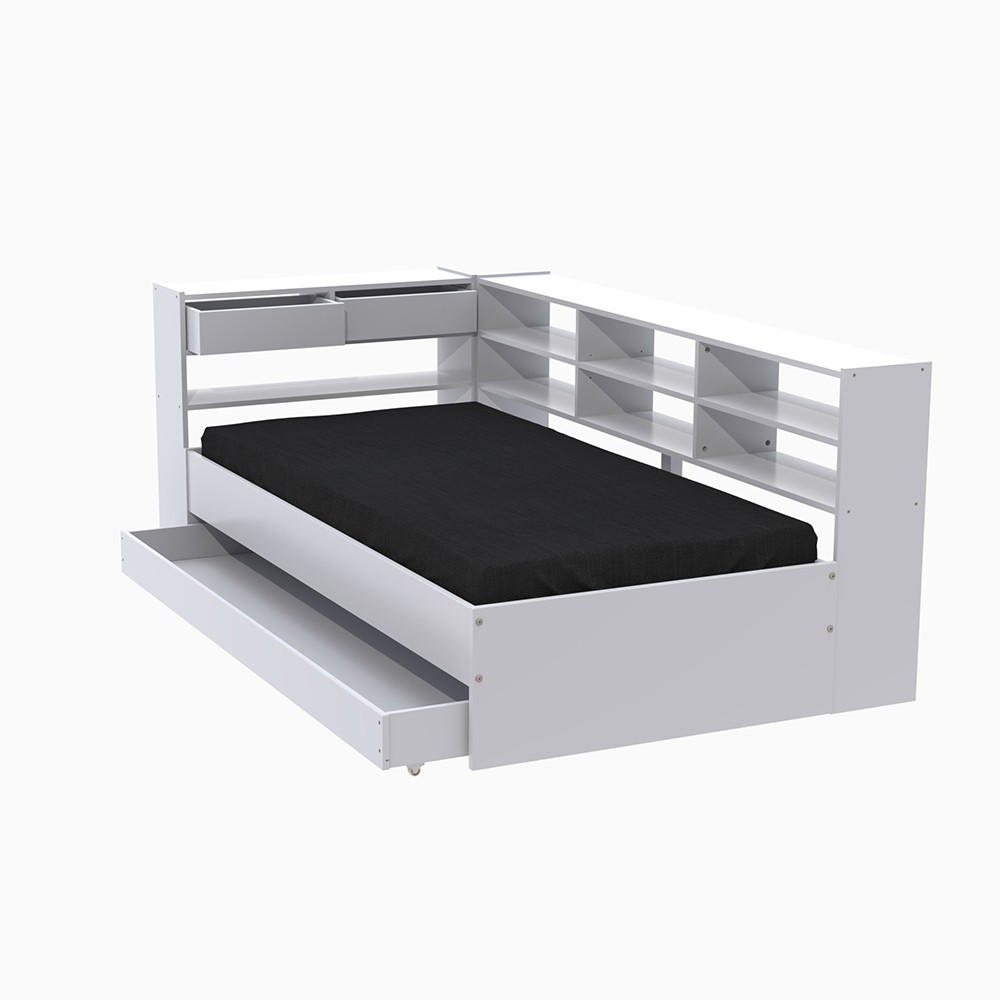 STAURAUMBETT ROLLER / 90x190 cm - Weiß - Weiß, Holzwerkstoff (90/190cm) - Weber Industries