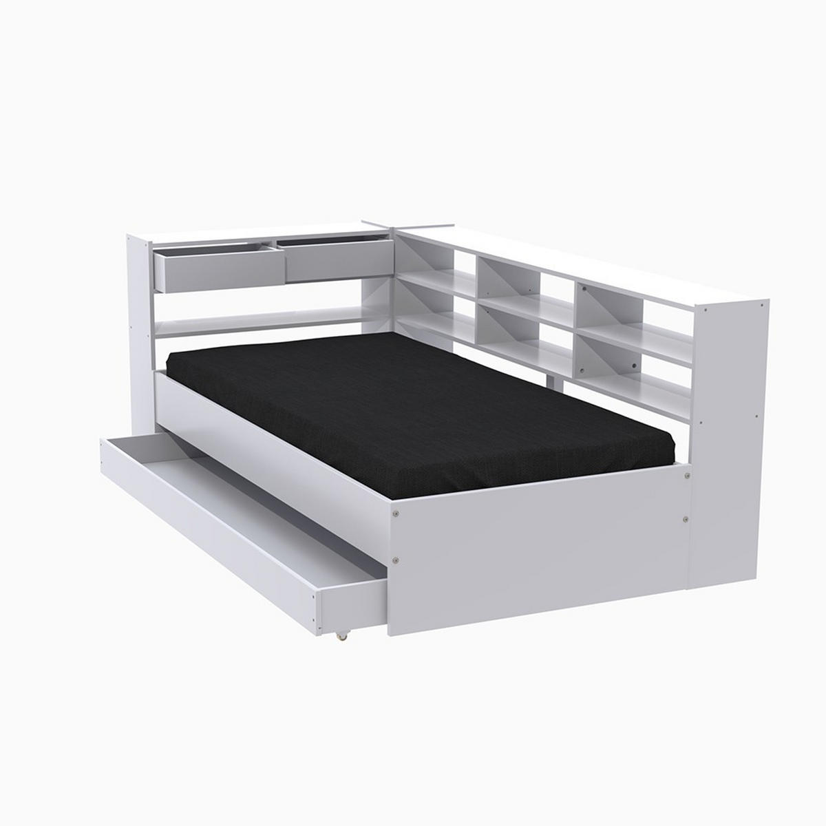 STAURAUMBETT ROLLER / 90x190 cm - Weiß - Weiß, Holzwerkstoff (90/190cm) - Weber Industries