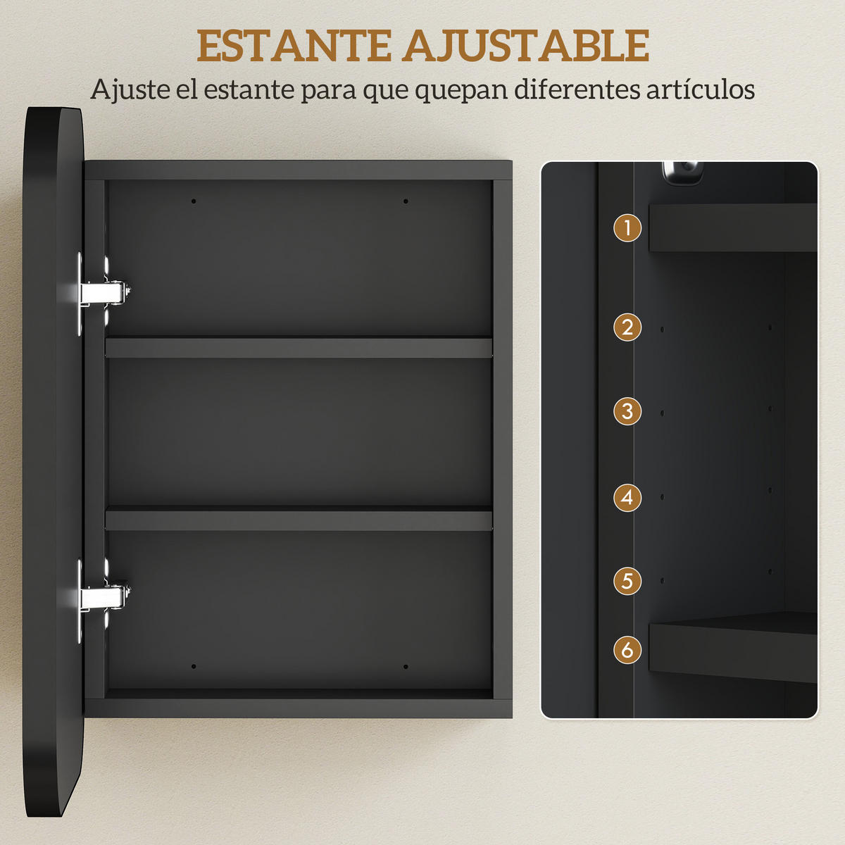 SPIEGELSCHRANK , abgerundetes Design, verstellbare Einlegeböden, 40,2 x 10,2 x 50,9 cm ,Schwarz - Schwarz, Glas (40.2/50.9/10.2cm) - Vallsero