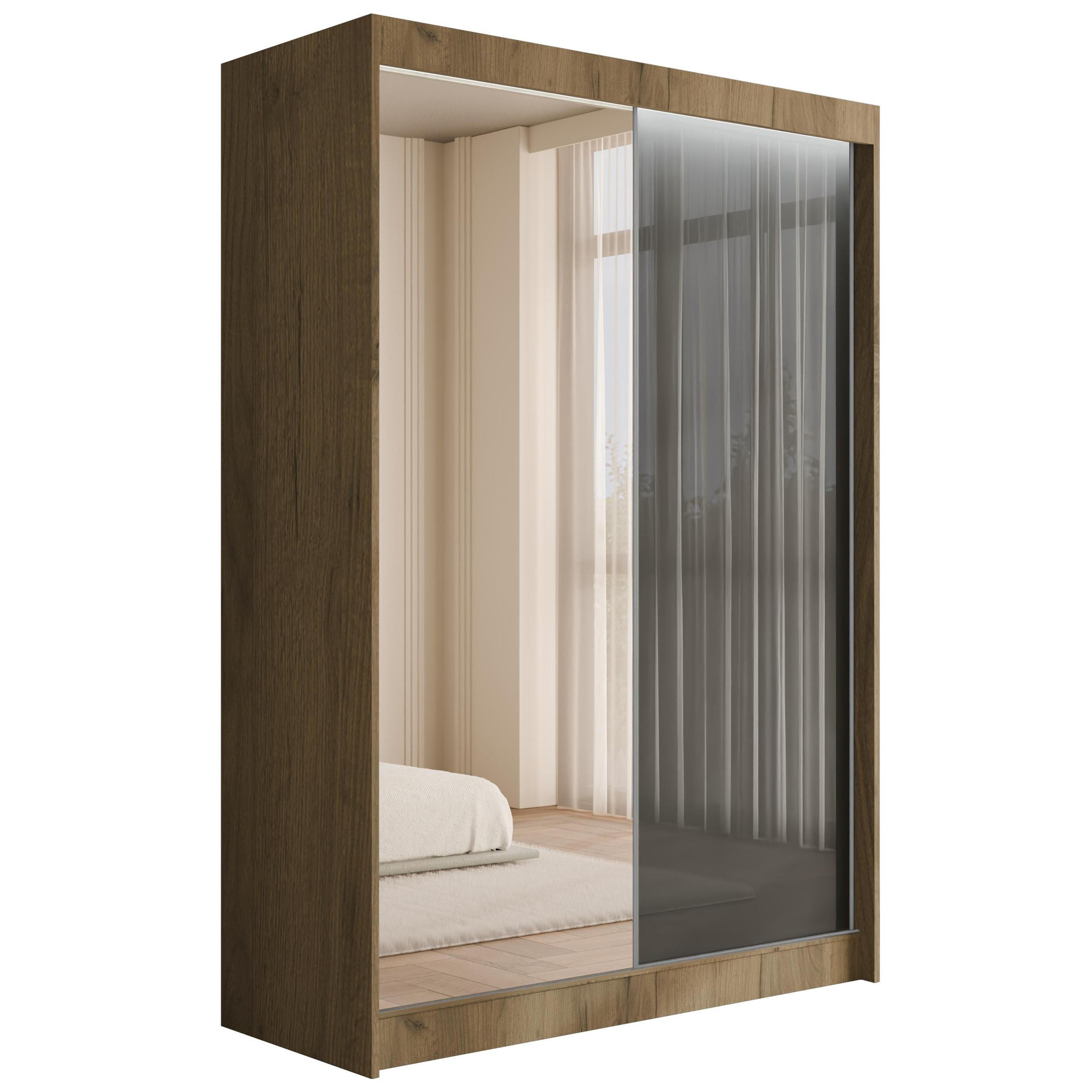 KLEIDERSCHRANK VESLI mit LED - 120 cm - Braun|Grau - Braun/Grau, Holzwerkstoff (120/215/61cm) - ALTDECOR