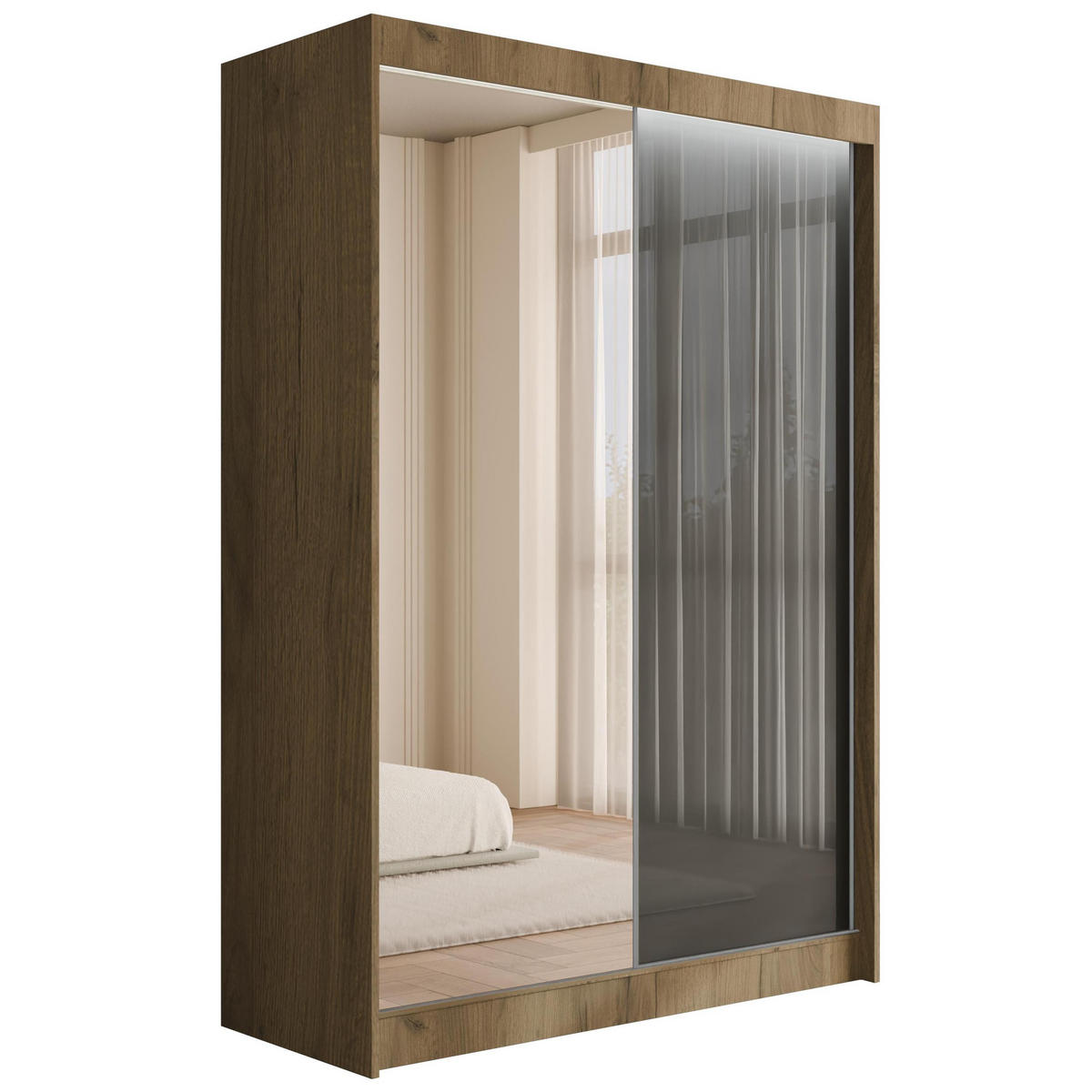 KLEIDERSCHRANK VESLI mit LED - 120 cm - Braun|Grau - Braun/Grau, Holzwerkstoff (120/215/61cm) - ALTDECOR