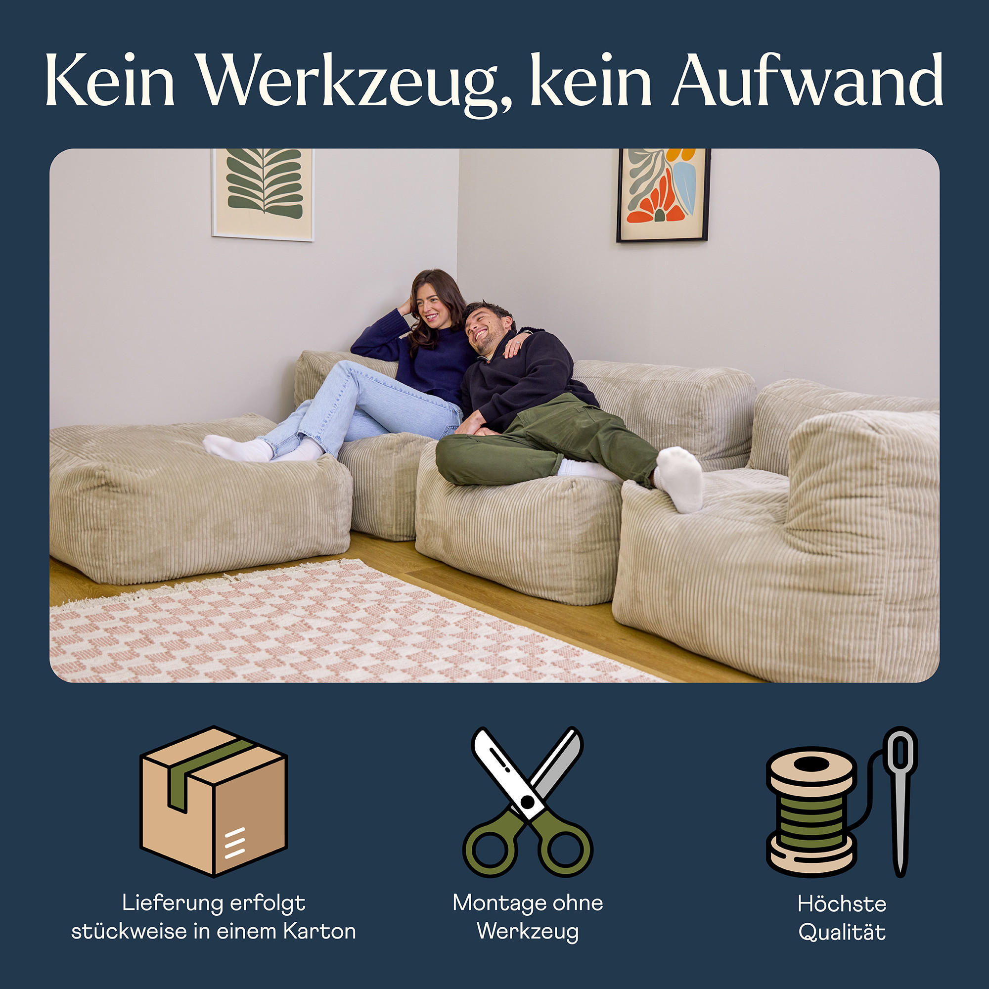 SITZSACK-SOFA 4-tlg. ZEN: 2 Ecksessel, Sessel, Fußstütze - Beige, Textil (550/68/100cm) - icon