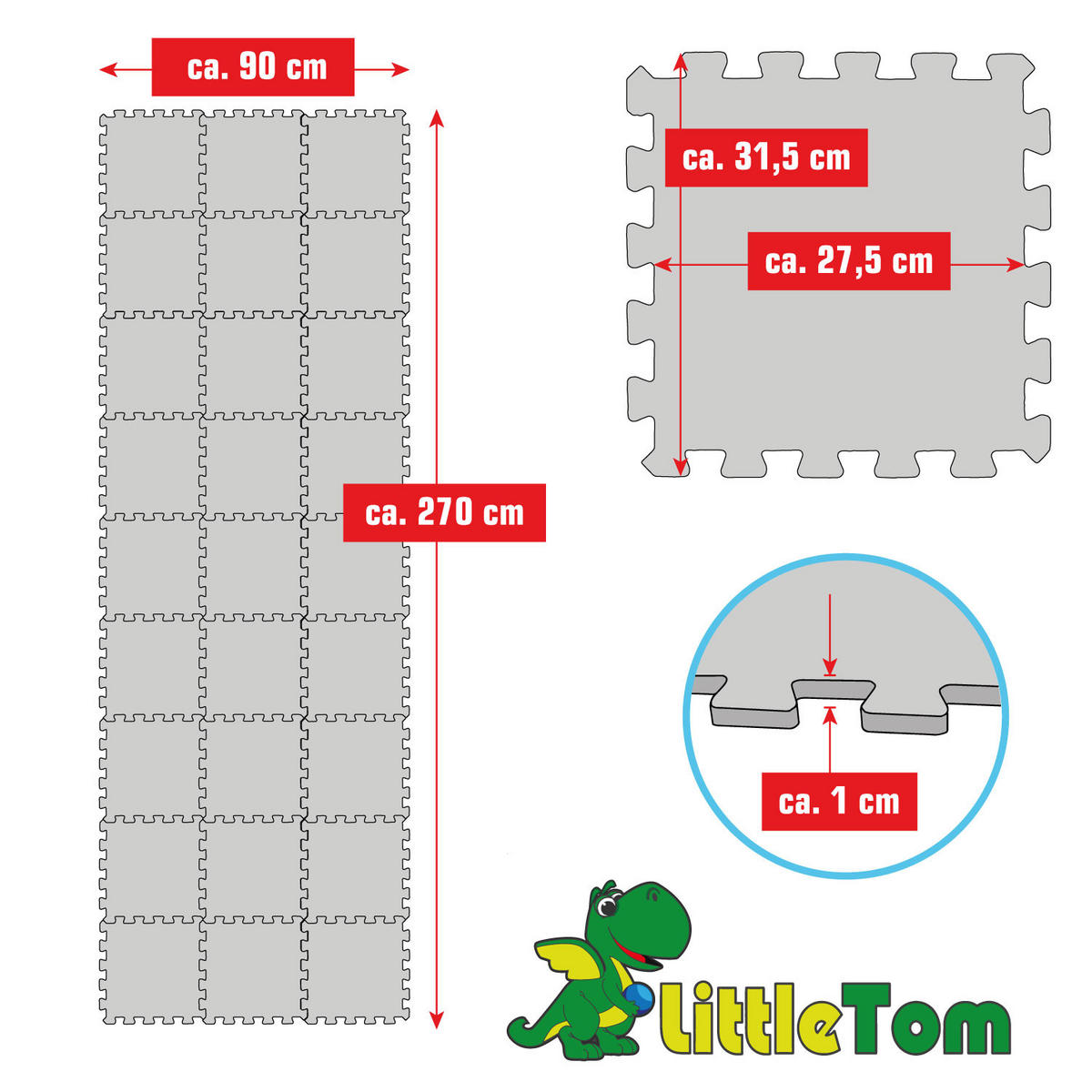SPIELMATTE ab Null - 270/90 cm Puzzlematte Schwarz - Multicolor, Kunststoff (30/30cm) - Littletom