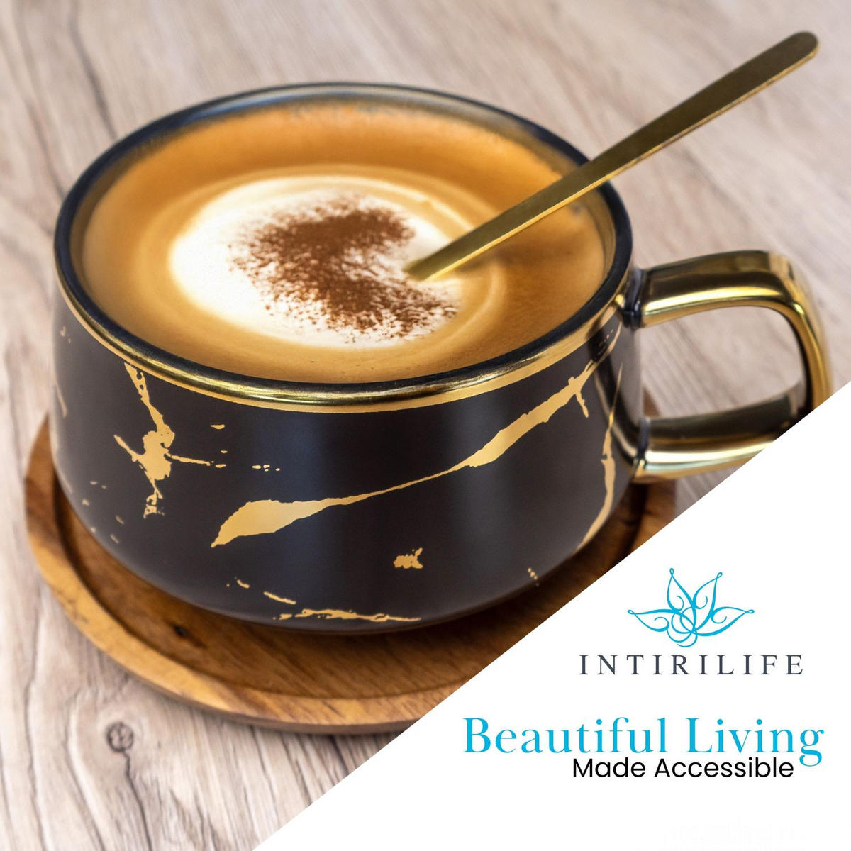 KAFFEETASSE Marmor Design 200 ml mit Untersetzer (2-tlg.) - Schwarz, Keramik (13/6.3/13cm) - Intirilife