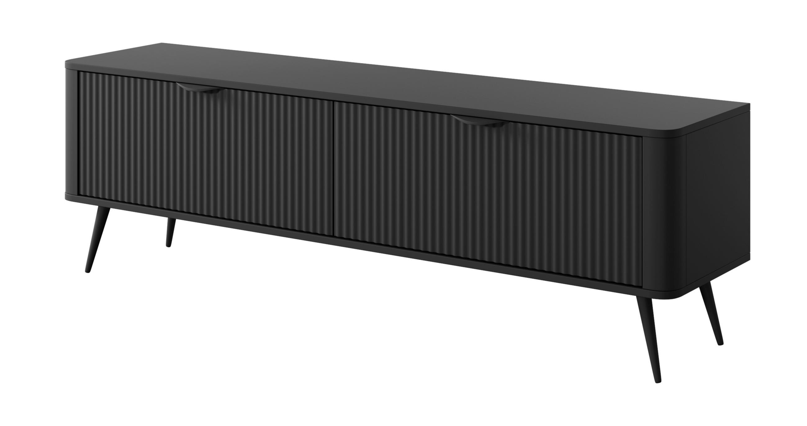 LOWBOARD Vespasia 2T Schwarz 163,2/51/38 cm – Geriffelten Fronten - Schwarz, Holzwerkstoff/Metall (163.2/51/38cm) - AX Living