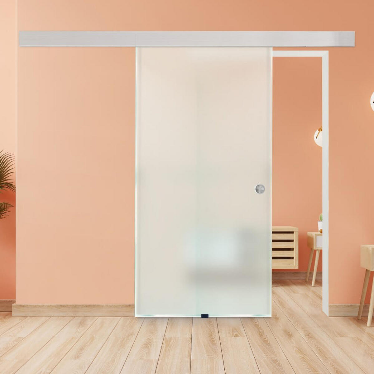 SCHIEBETÜR SAPHIR - Milchglas, 205 x 90 cm - Transparent, Glas (90/205/0.8cm) - Home Deluxe
