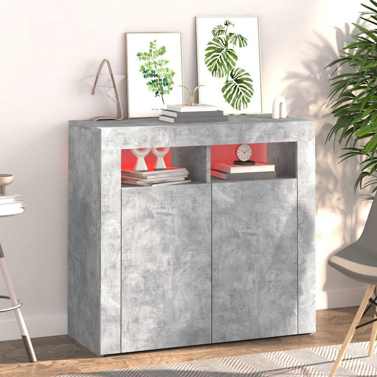SIDEBOARD mit LED-Licht 80/35/75 cm aus Holzwerkstoff Betongrau - Hellgrau, Holz (80/75/35cm) - vidaXL