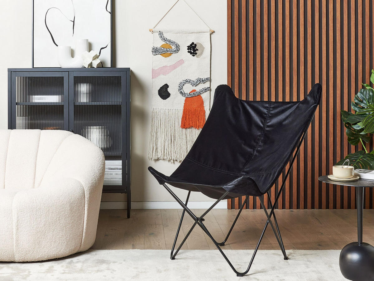 SCHMETTERLINGSSESSEL Samtstoff Schwarz Nybro - Schwarz, Textil/Metall (70/99/85cm) - Beliani