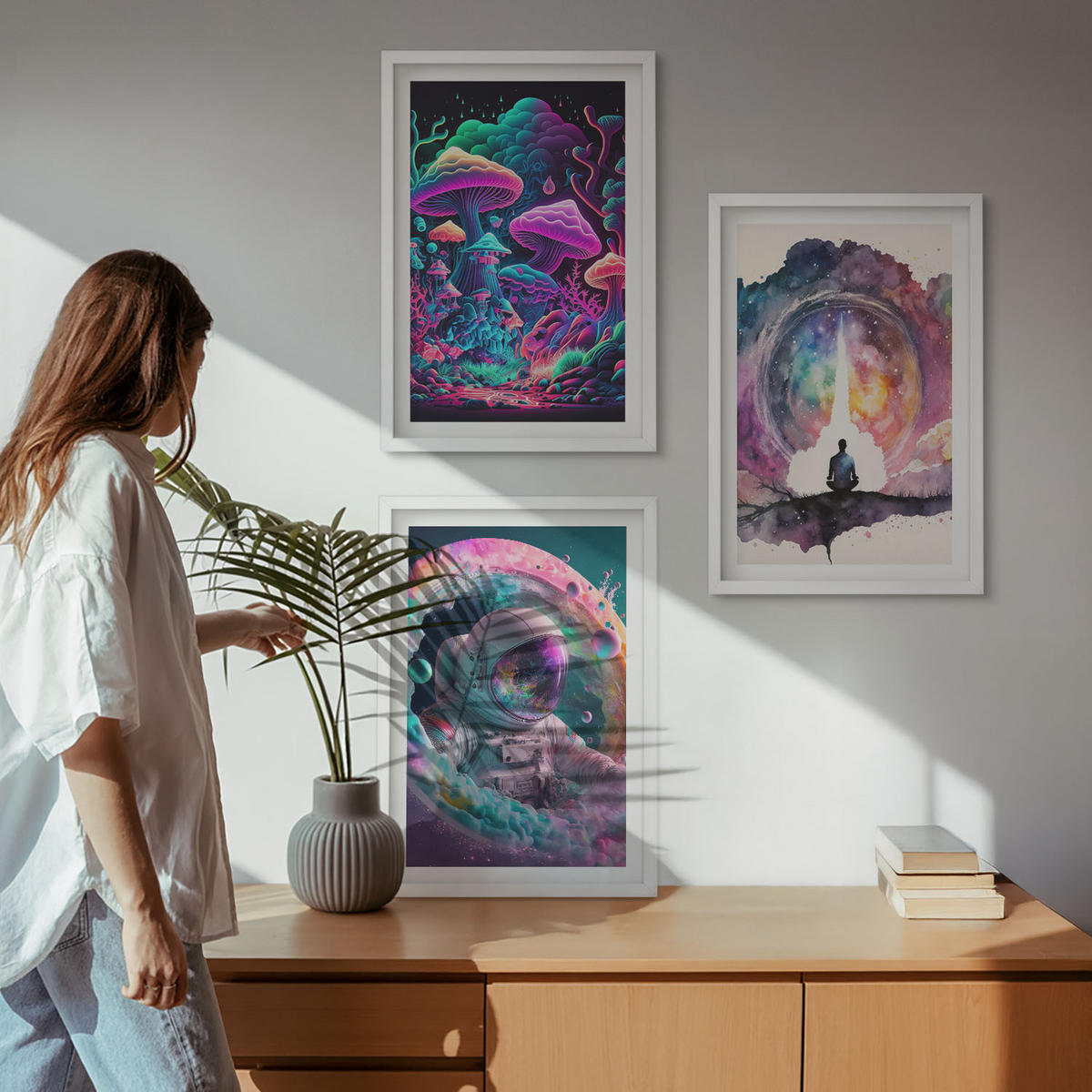 BILDER SET 3er Set - 40x60 cm Weißer Rahmen - Farbenfrohe Fantasy-Kunstillustrationen - Weiß, Kunststoff (40/60cm) - TULUP