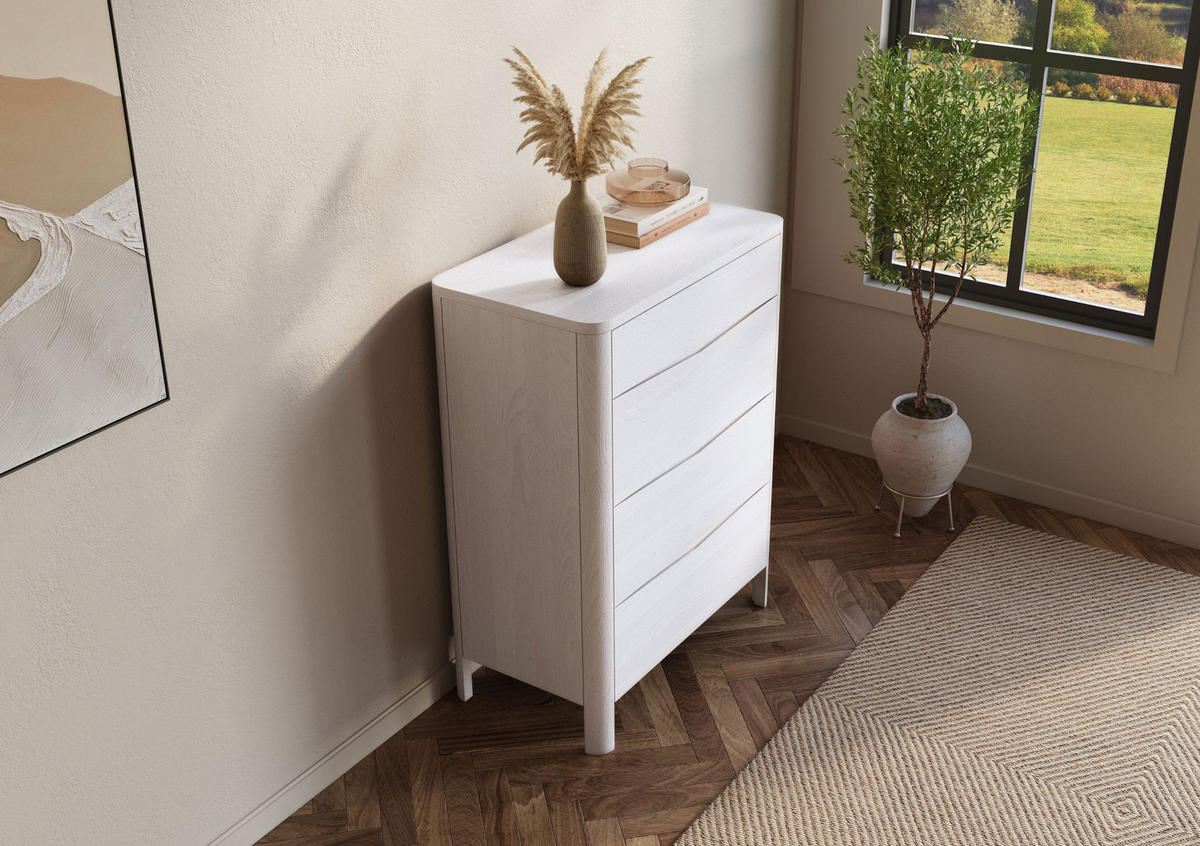 HOLZKOMMODE Modena Low 80, Weiß - Weiß, Holz/Buchenholz (80.4/106.3/45cm) - Visby