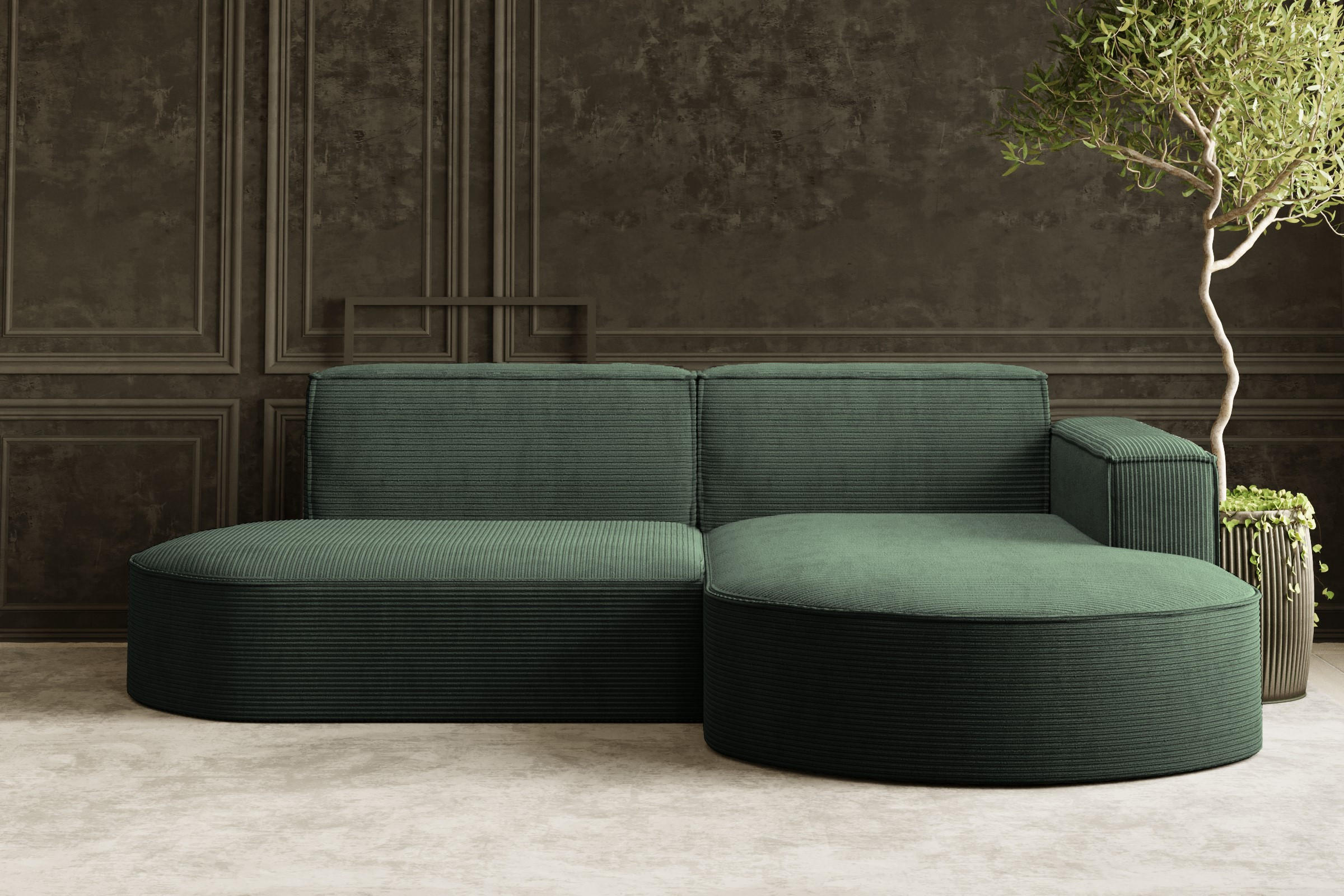ECKSOFA Modena Studio, Cord Stoff Dunkelgrün Rechts - Dunkelgrün, Holzwerkstoff/Textil (236/165cm) - Kaiser Möbel