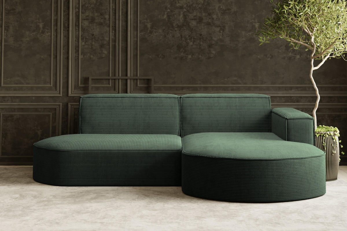 ECKSOFA Modena Studio, Cord Stoff Dunkelgrün Rechts - Dunkelgrün, Holzwerkstoff/Textil (236/165cm) - Kaiser Möbel