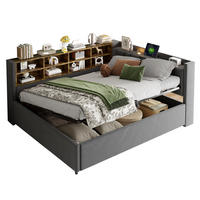 POLSTERBETT 140/200 cm aus Samtstoff mit Stauraum USB und Typ-C Dunkelgrau - Grau, Textil (140/200cm) - Modenvie