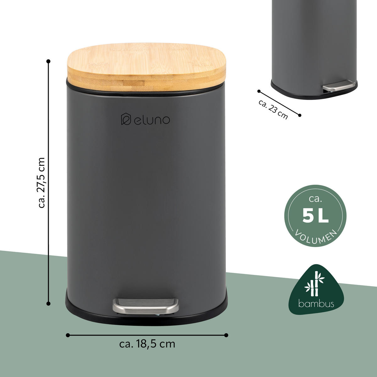 KOSMETIKEIMER FRAMURA, Metall mit Bambus, grau - Grau, Metall (18.5/27.5/23cm) - eluno
