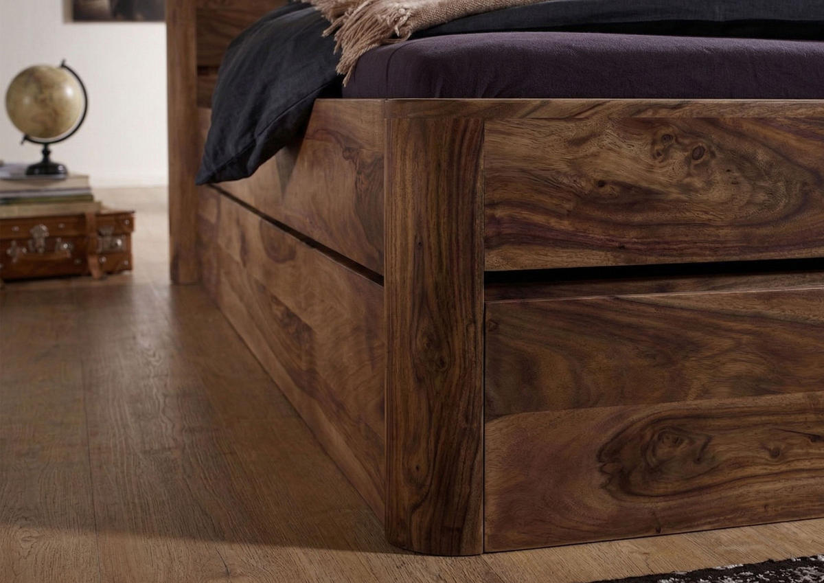 BETT Massivholz Akazie / Sheesham 200 x 200 x 90 dunkelbraun TORONTO #158 - Dunkelbraun, Holz (200/200cm) - Massivmoebel24