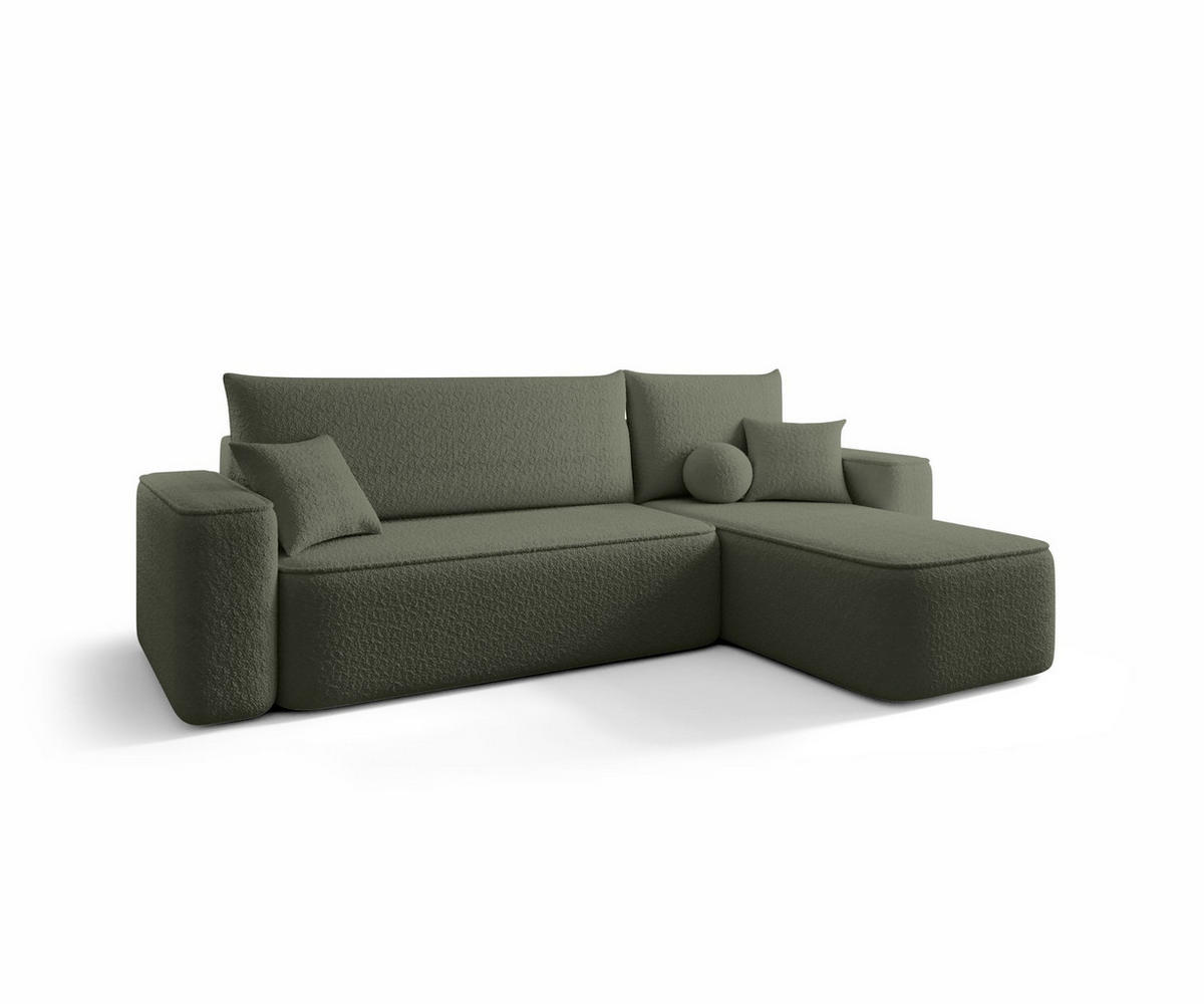 ROHOVÁ pohovka TEXAS pravá tmavě zelená buklé Quelle 37 - funkce spaní, úložný prostor - smaragdově zelená, textil (250/149cm) - Cornero