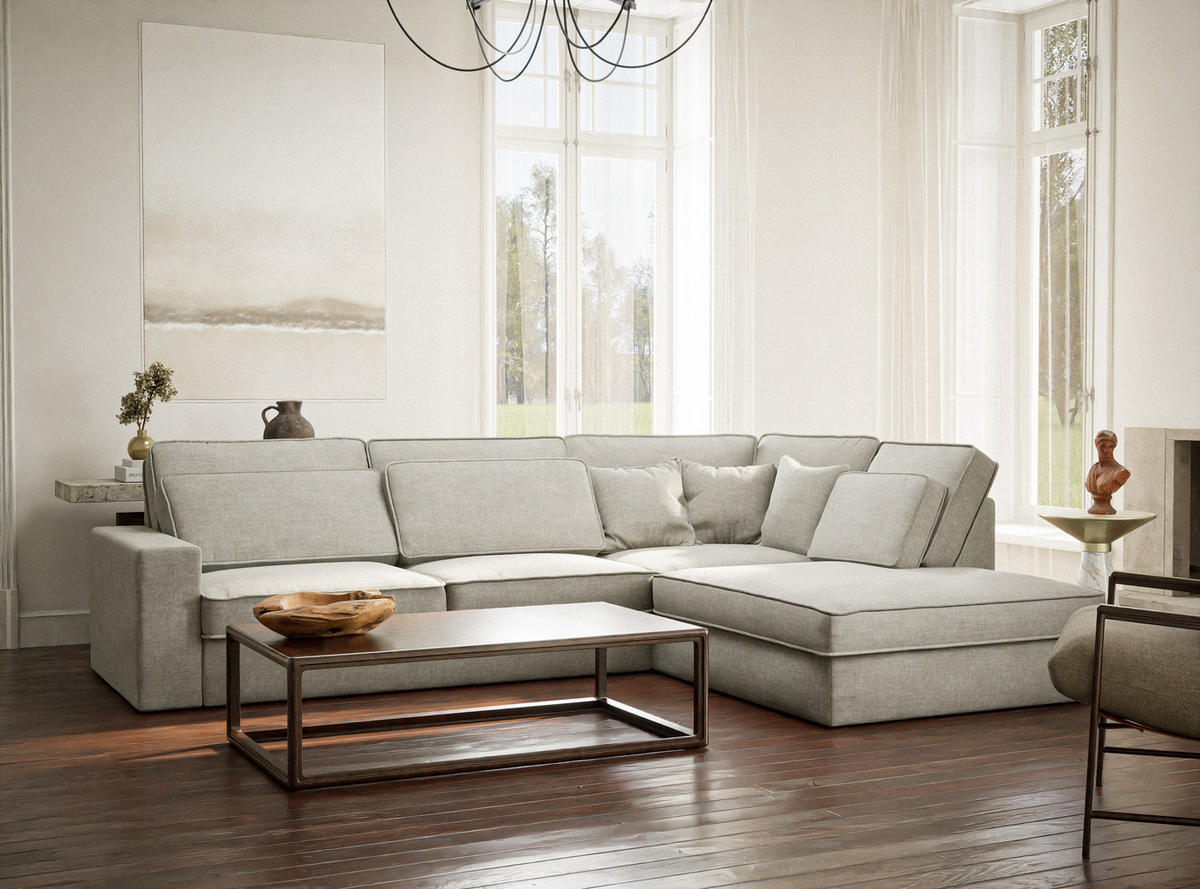 ECKSOFA Kirou Grau Chenille-Stoff - Rechts Seite - Schwarz/Grau, Holz/Holzwerkstoff (311/225cm) - Maison de Reve