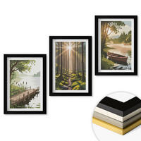 WANDBILDER 3er-Set - 20x30 cm Schwarzer Rahmen - Landschaft aus Wald, See und Boot - Schwarz, Kunststoff (20/30cm) - ArtPrintCave