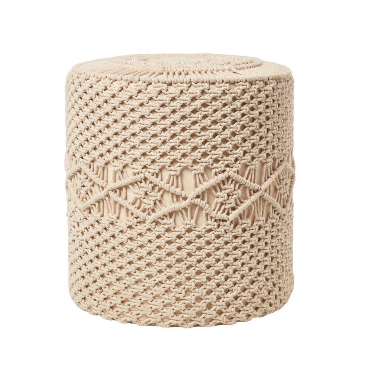 SITZPOUF Astrid rund, natur im Makramee-Stil, 40/40/42 cm - Naturfarben, Textil (40/42/40cm) - Homescapes