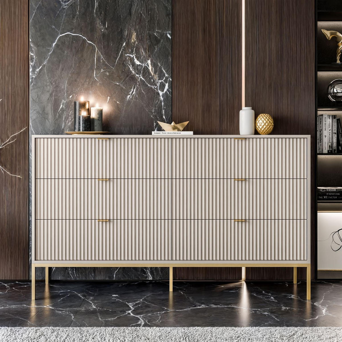 KOMMODE CORTADO GOLD KS154 MIT SCHUBLADEN KASCHMIR - Beige, Holzwerkstoff (154/91/39cm) - Lookway