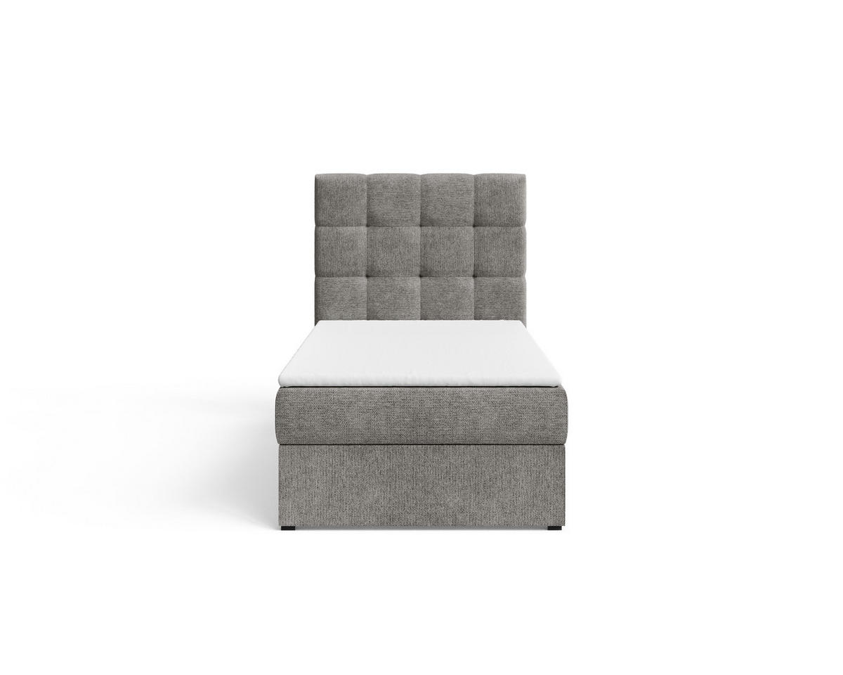 BOXBETT - Bett 05 OSLO - Aragon - 90x200 cm - mit Bettkasten und Komfort-Topper - Grau, Holz (90/200cm) - ROYAL24_MARKT