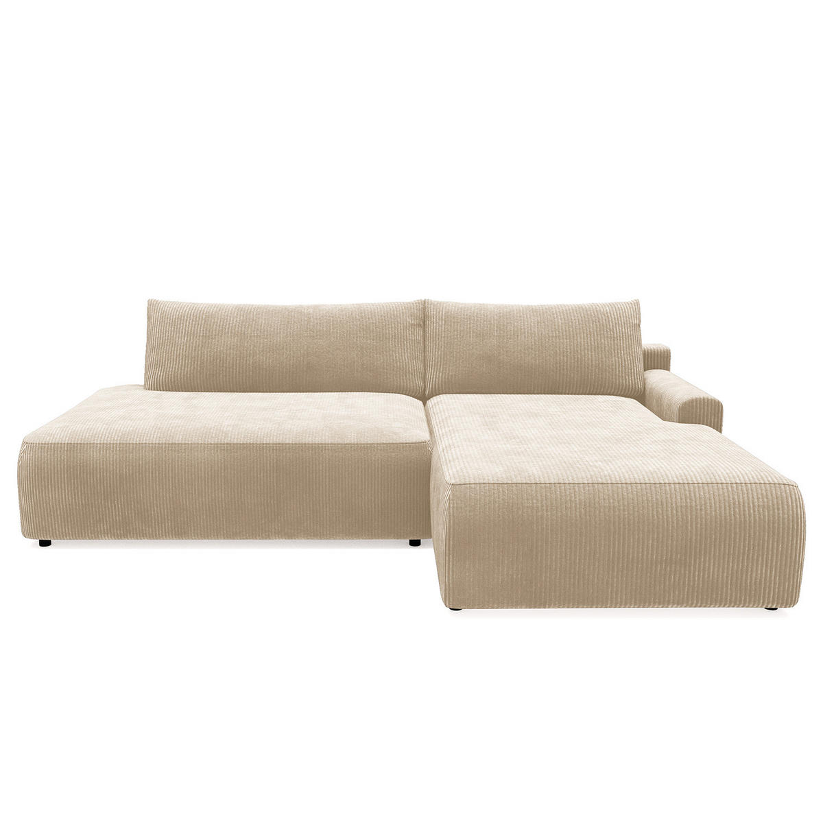 ECKSOFA mit Schlaffunktion - Longchair - Creme/Schwarz, Kunststoff/Textil (253/167cm) - home24