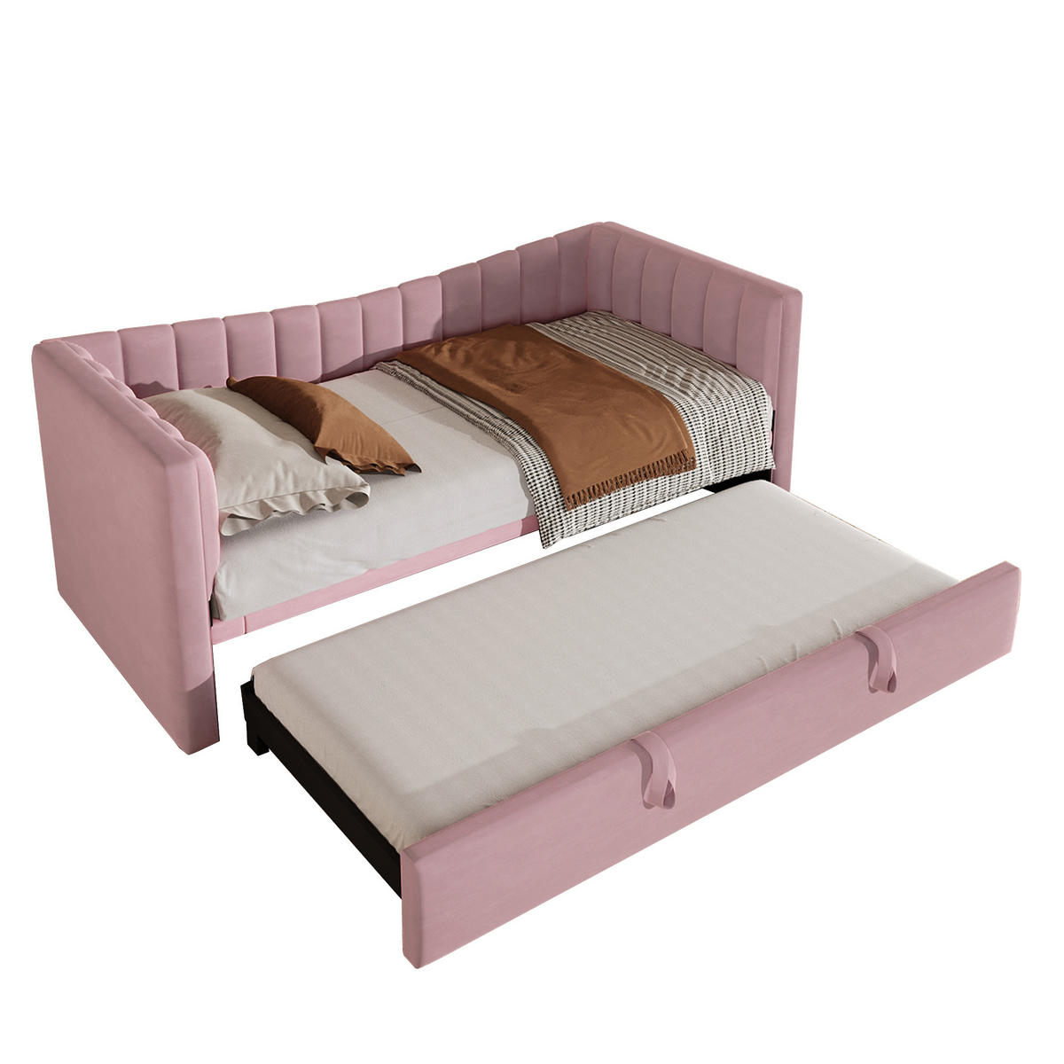 TAGEBETT 90x200cm + 180x200cm Rosa Samt Ausziehbett minimalistisch - Pink, Holz (180/200cm) - FLIEKS
