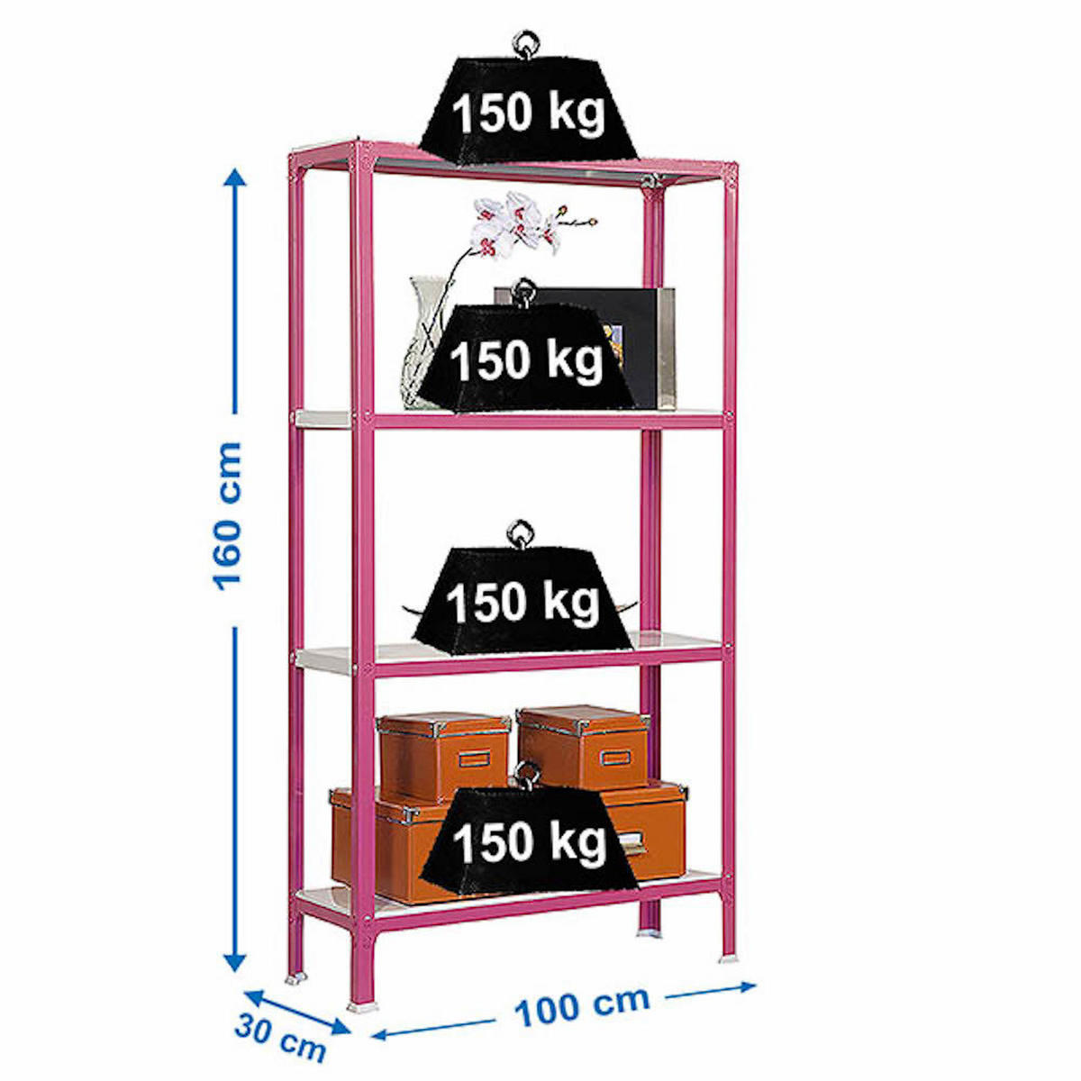 WOHNREGAL LIVING KOALA METAL mit 4 Fachböden | HxBxT 160x100x30cm | Fachlast 150kg | Rosa/Weiß - Rosa, Metall (100/160/30cm) - PROREGAL