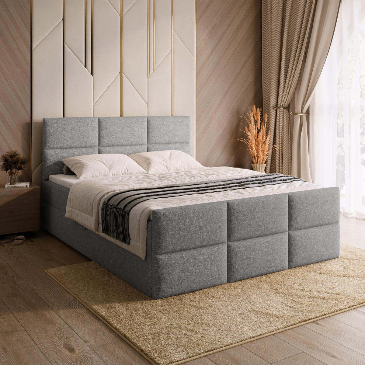 BOXSPRINGBETT Boston Duo Mit Bettkasten, Topper und Matratze Grau Malmo 90 140x200 cm - Schwarz/Grau, Textil (140/200cm) - Bromarkt