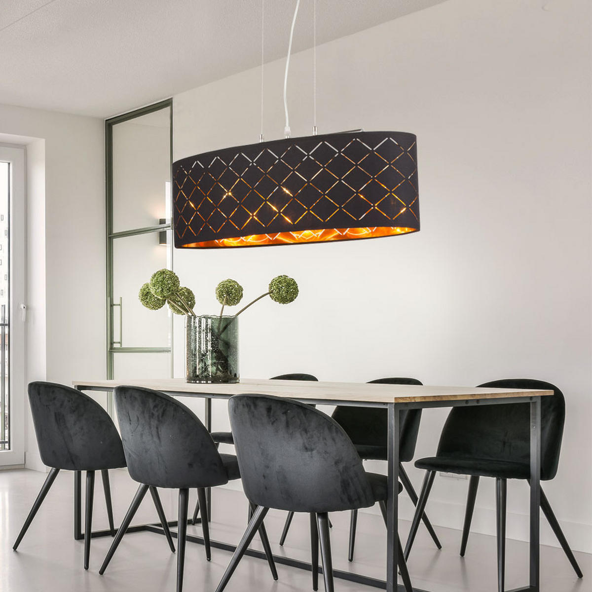 LED HÄNGELEUCHTE Textil Schwarz Gold - Schwarz, Metall (65/25/140cm) - Globo Lighting
