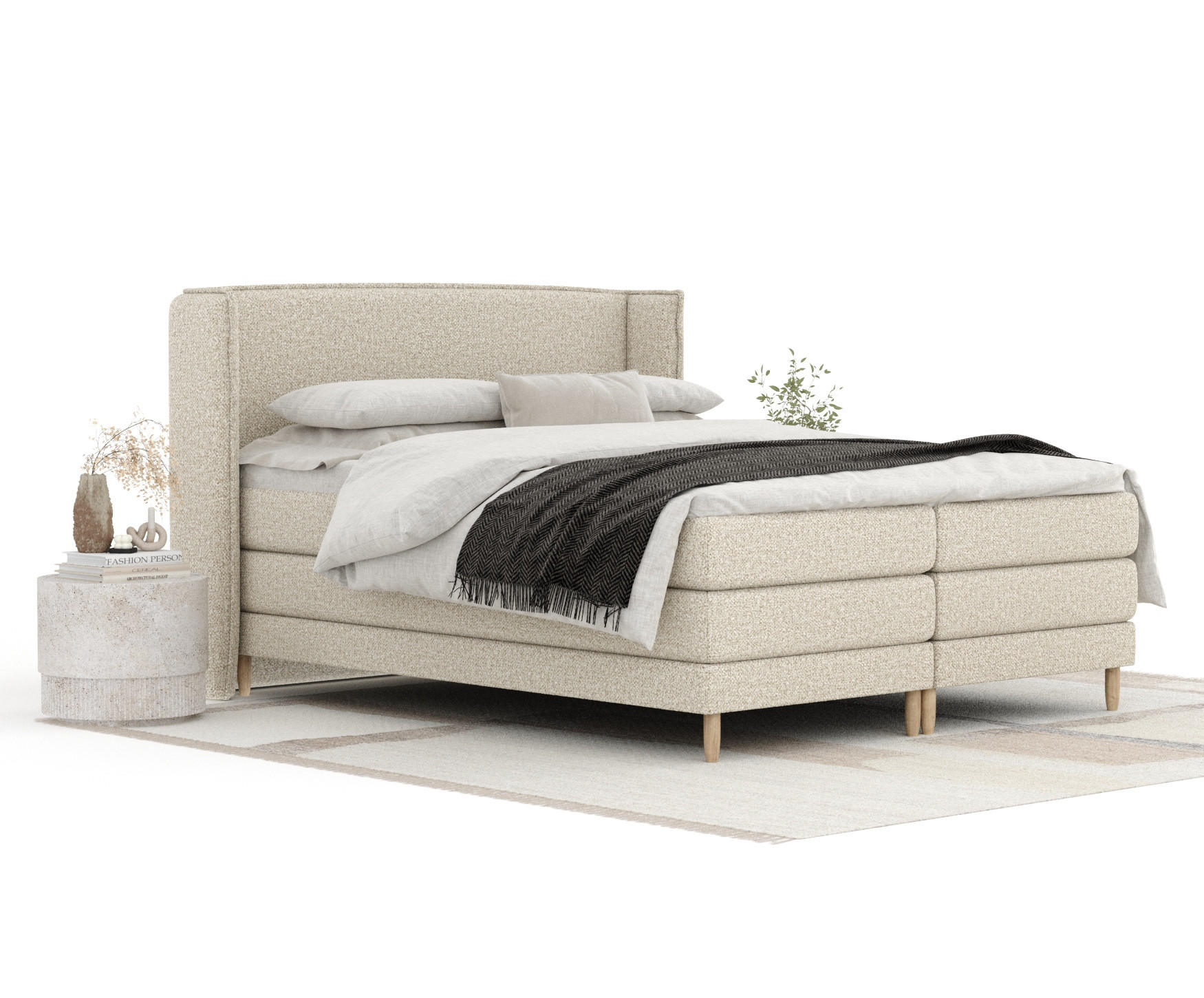 BOXSPRINGBETT Carizzo Beige 140/200 cm mit Matratze und Topper - Beige/Naturfarben, Holz/Holzwerkstoff (140/200cm) - Maison de Reve