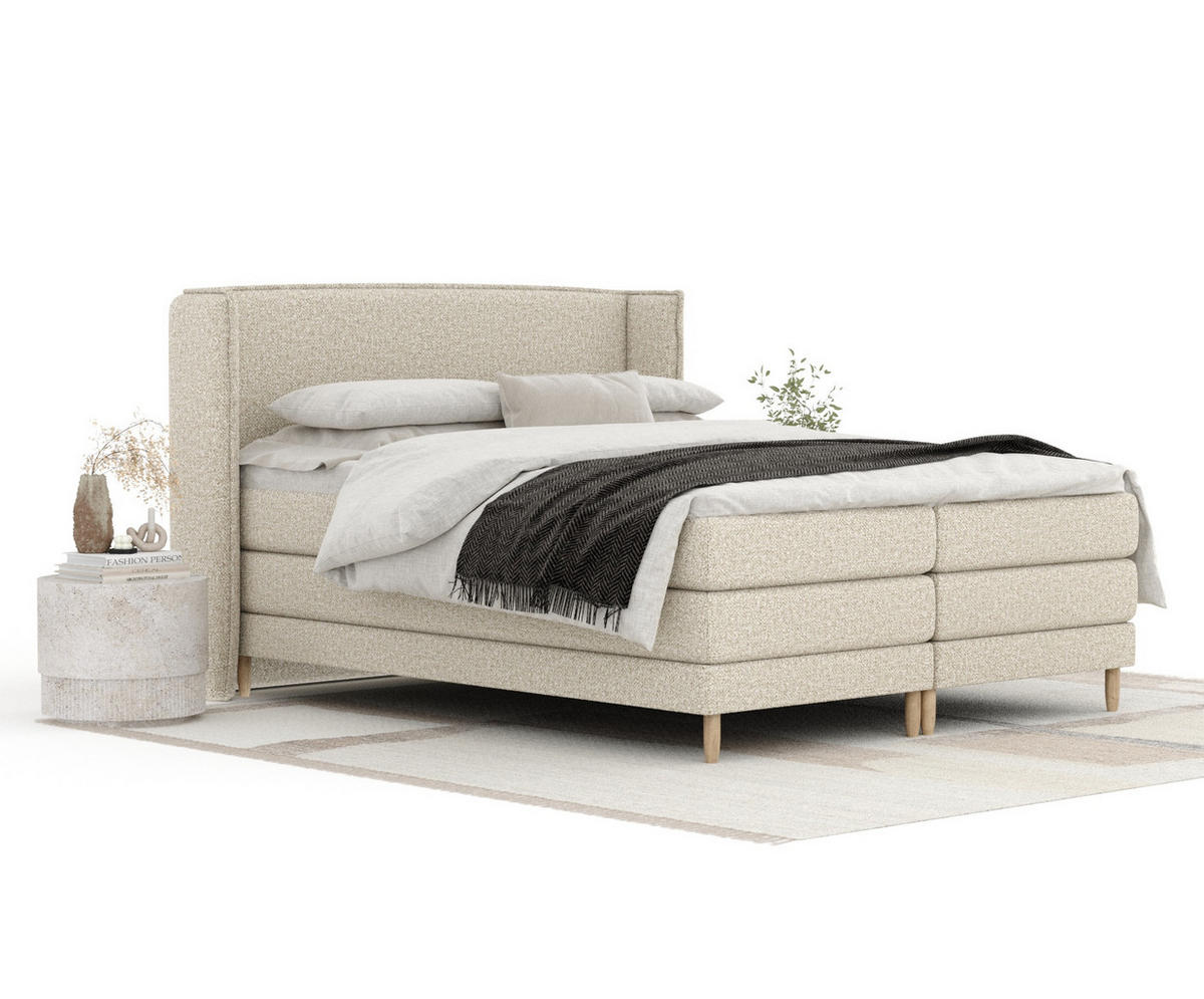 BOXSPRINGBETT Carizzo Beige 140/200 cm mit Matratze und Topper - Beige/Naturfarben, Holz/Holzwerkstoff (140/200cm) - Maison de Reve