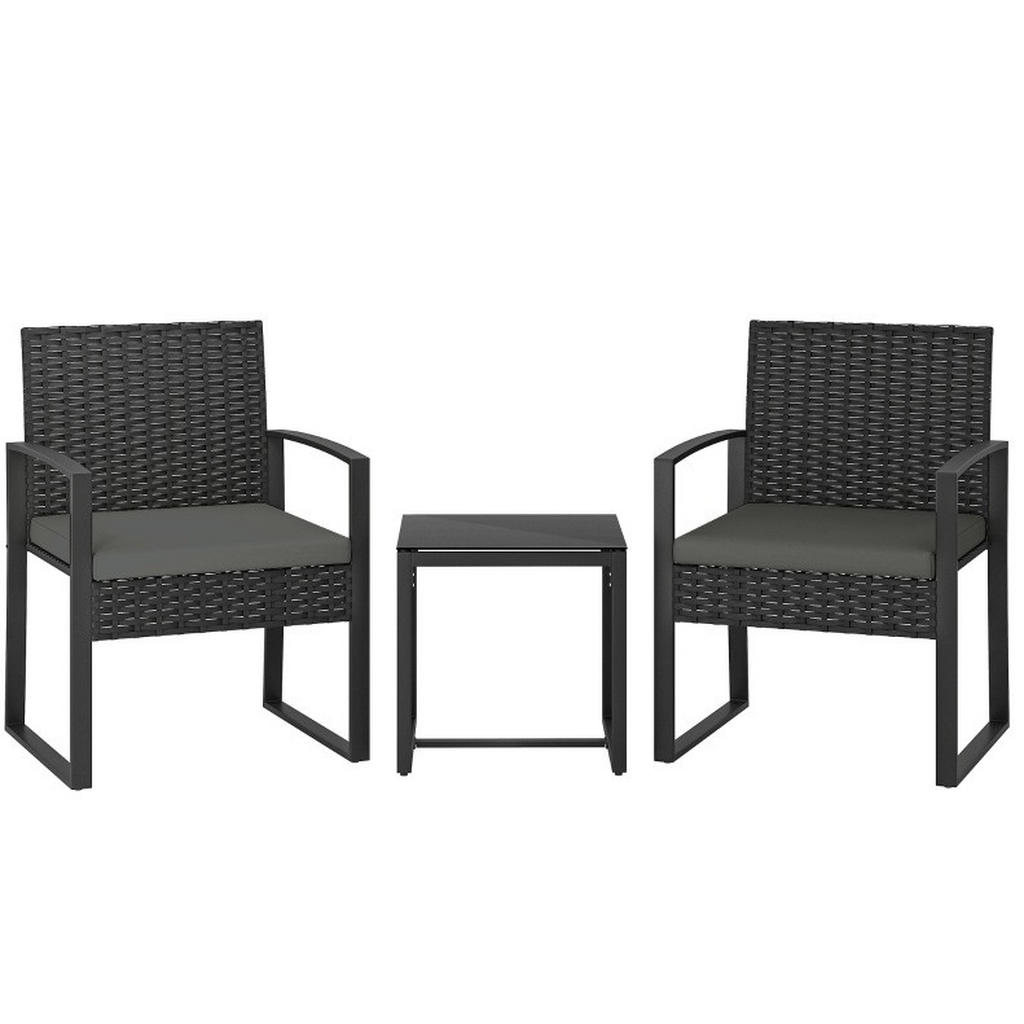 Modfu ZAHRADNÍ bistro set z oceli 55x58x76 cm tmavě šedý se 2 křesly, stolkem a odnímatelnými polštáři