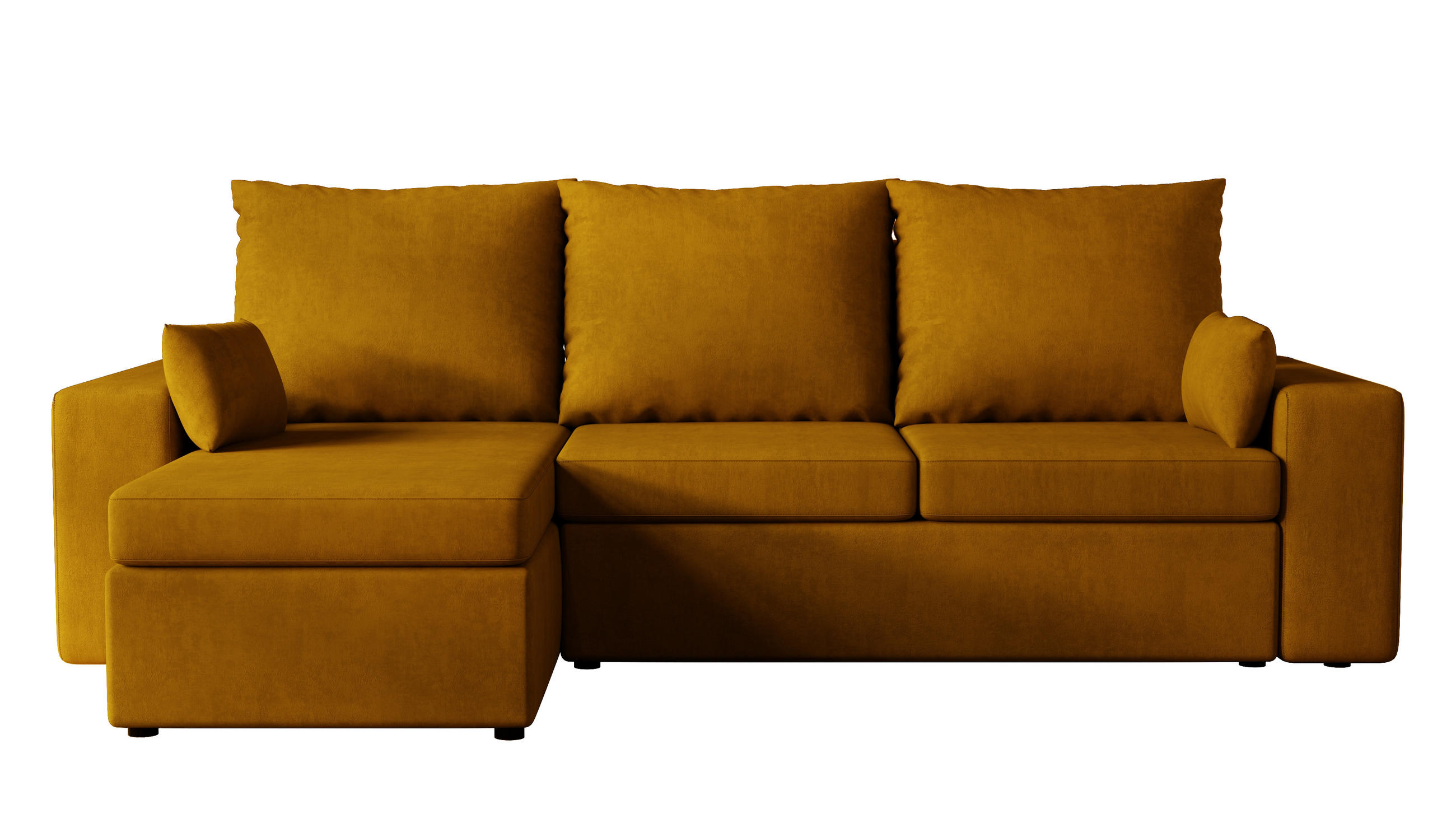 ECKSOFA Paco mit Bettkasten und Schlaffunktion, L-Form/XL-Form, Velourstoff, Universal - Currygelb, Holzwerkstoff (246/145cm) - 4ALL HOME
