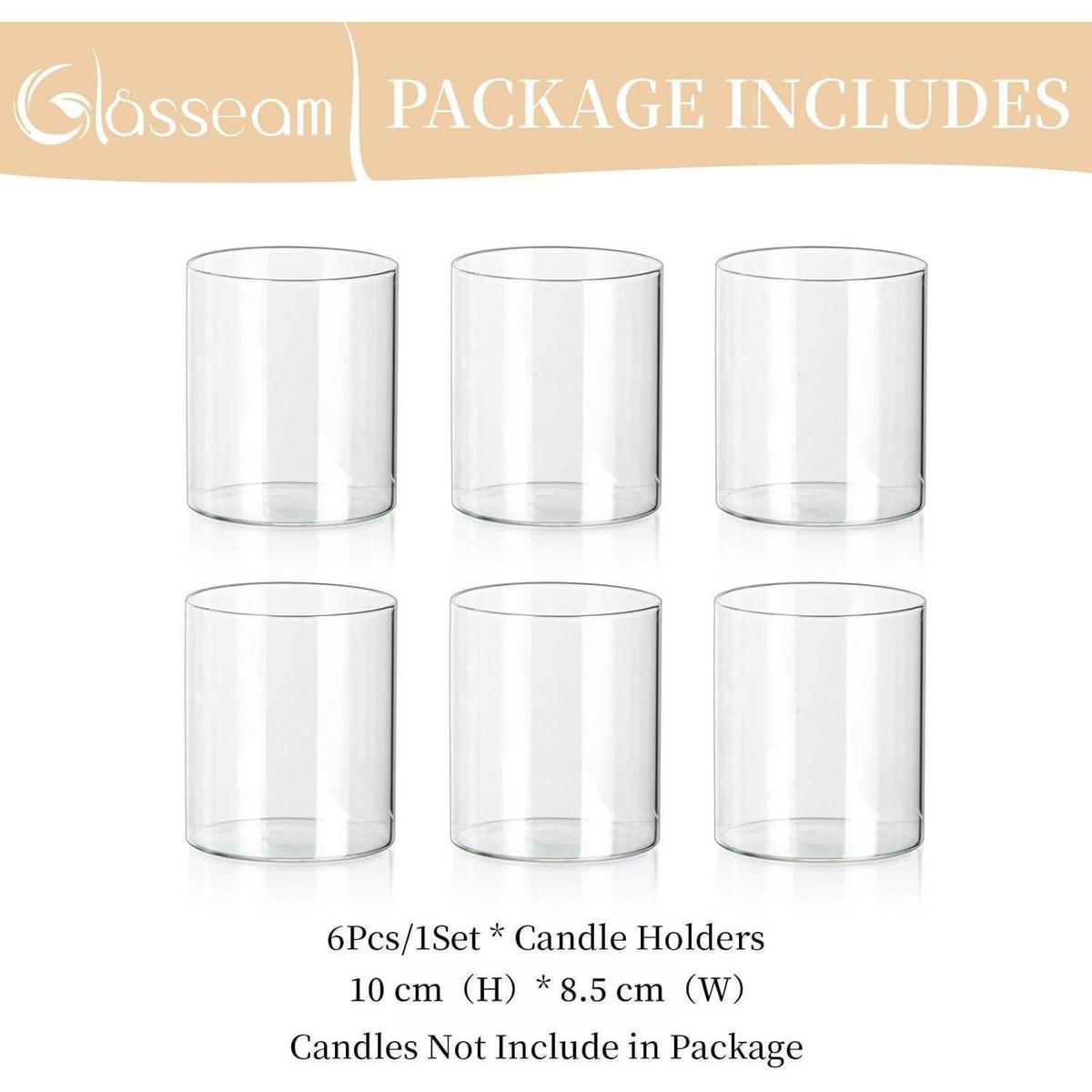 KERZENSTÄNDER 6er Set Glas Zylinder 10 cm - Transparent, Glas (8.5/10/10cm)