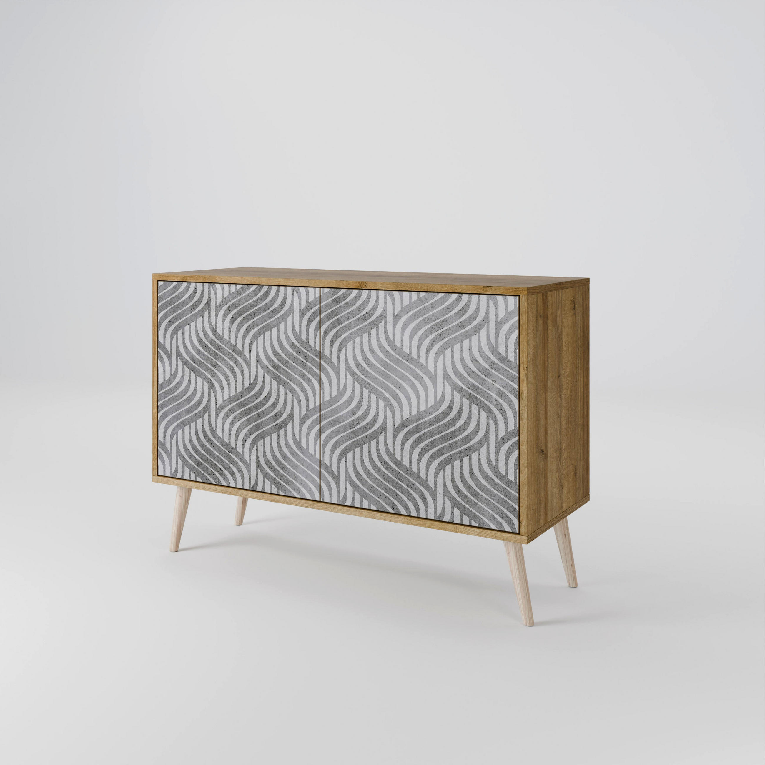 SIDEBOARD CONCRETE MOVEMENT, Eicheneffekt, 111x42x77,5 cm, 2 Türen - Eichefarben/Buchefarben, Holzwerkstoff/Buchenholz (111/77.5/42cm) - SpaceRebels