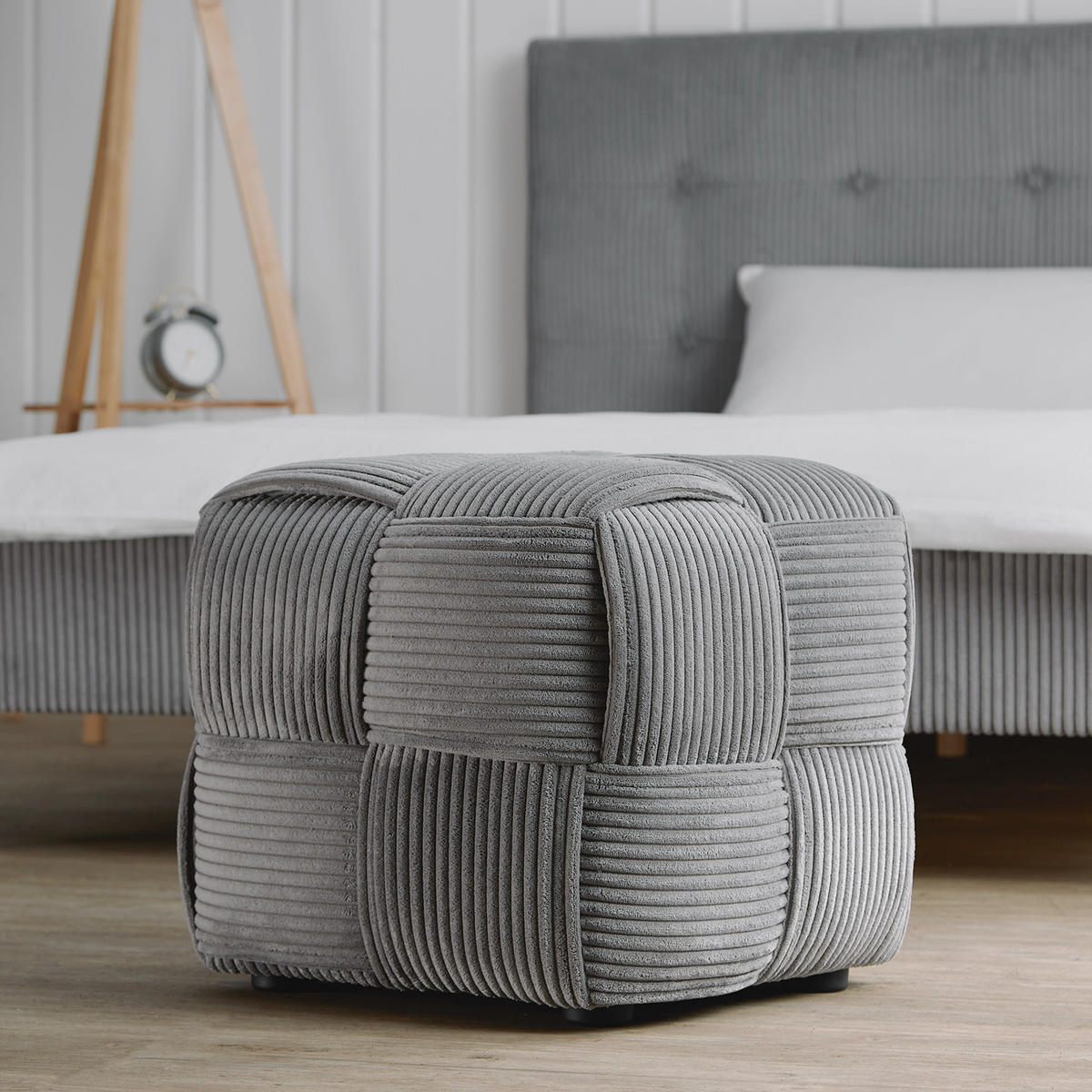 HOCKER in Cord 46/41/46 cm in Grau - Grau, Textil (46/41/46cm) - Homestyle4u
