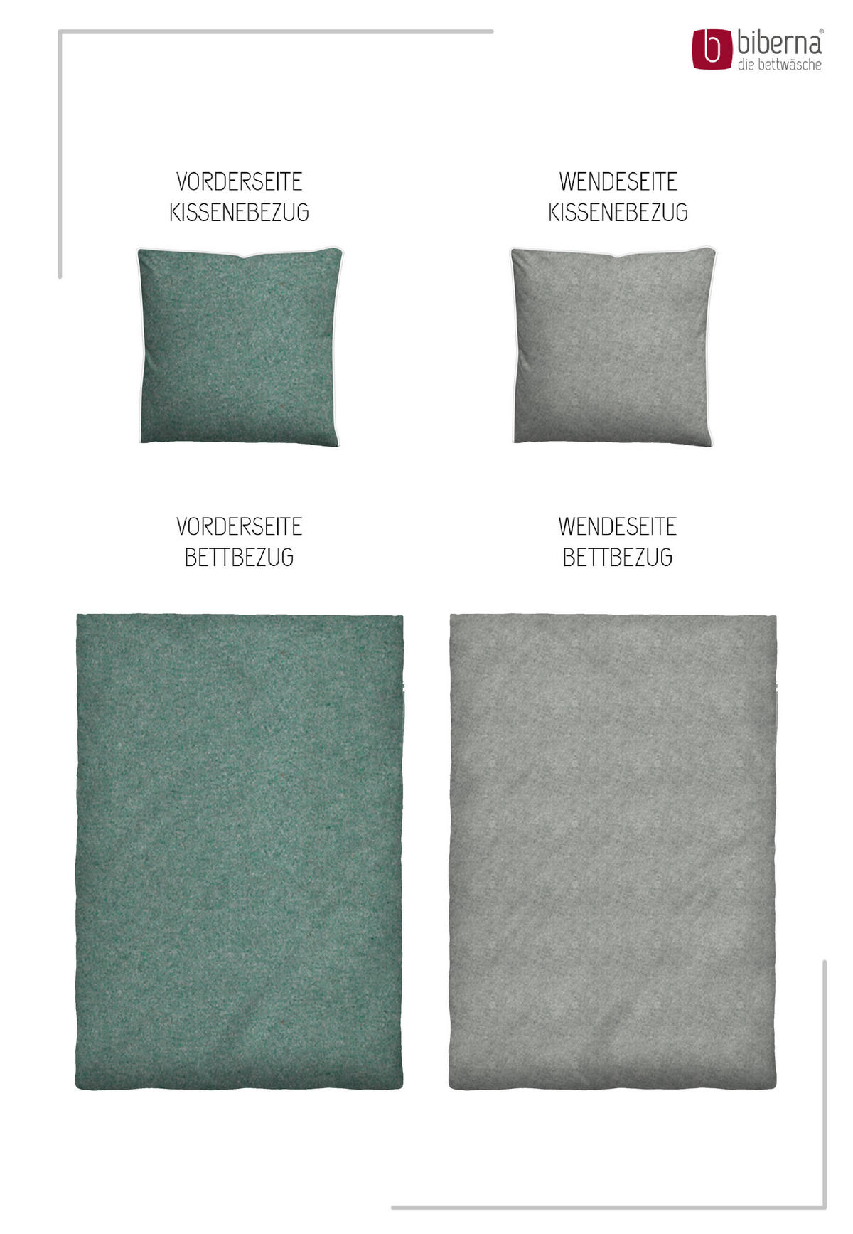 BETTWÄSCHE-GARNITUR Biber Melange UNI fichte, 155x200 cm + 80x80 cm - Dunkelgrün, Textil (155/200cm) - biberna