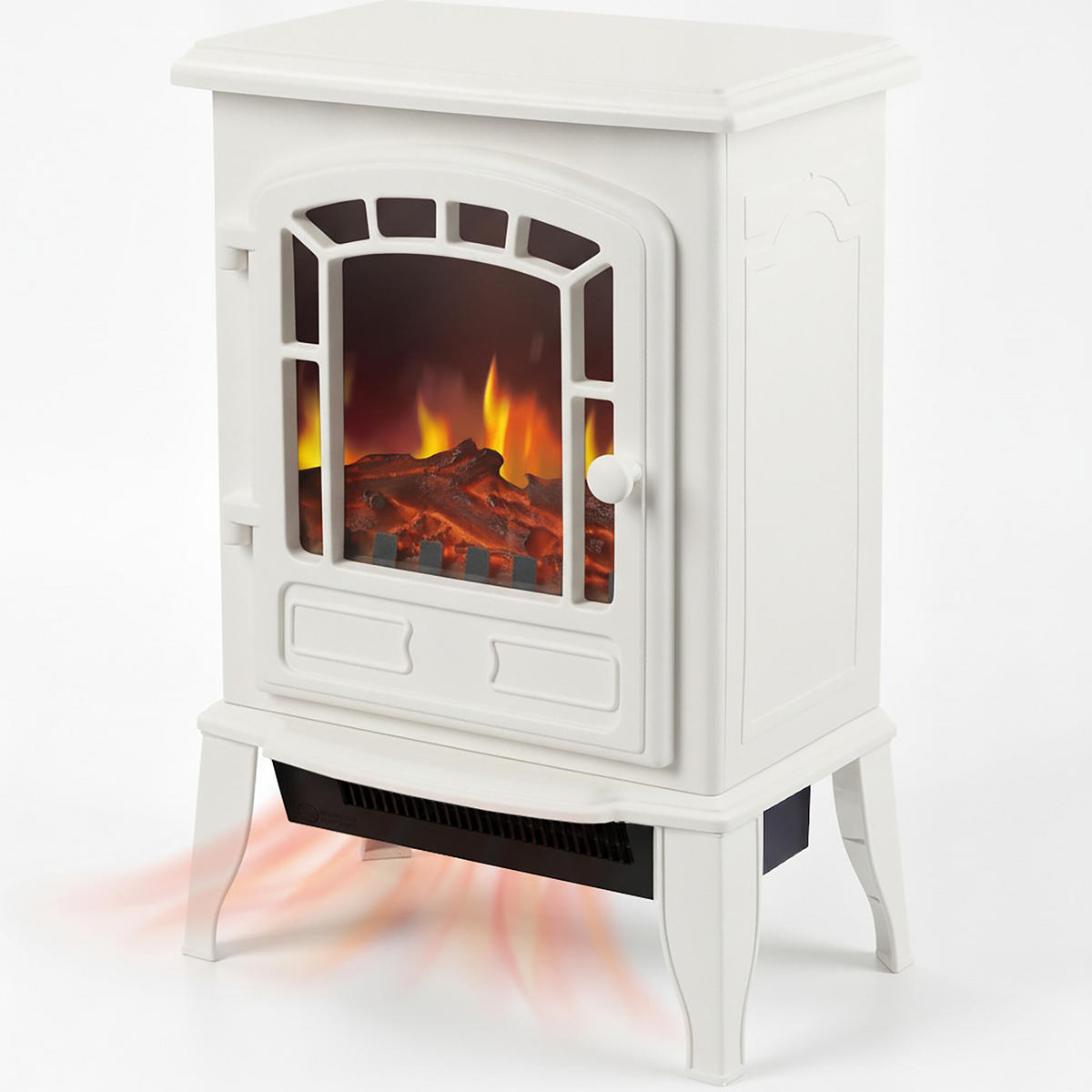 KAMIN Vit elektrisk med värmefläkt 2000 W - Vit, Glas/Plast (39/56.5/24cm) - Relaxdays