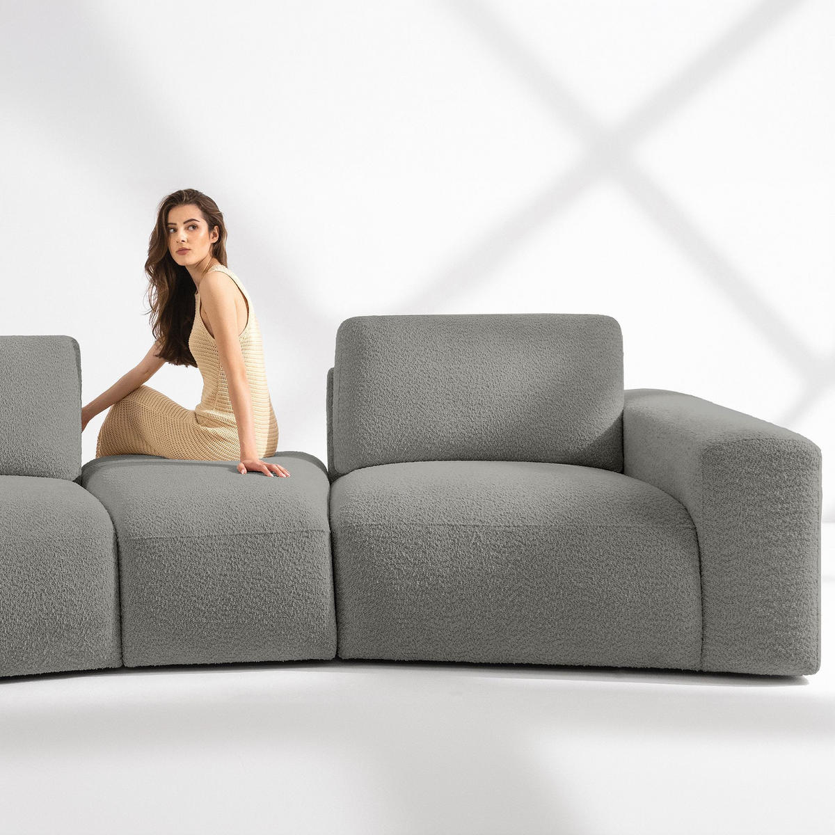 4-SITZER ECKSOFA ZUCCO Boucle links, Grau - Grau, Textil (350/84/105cm) - KONSIMO®
