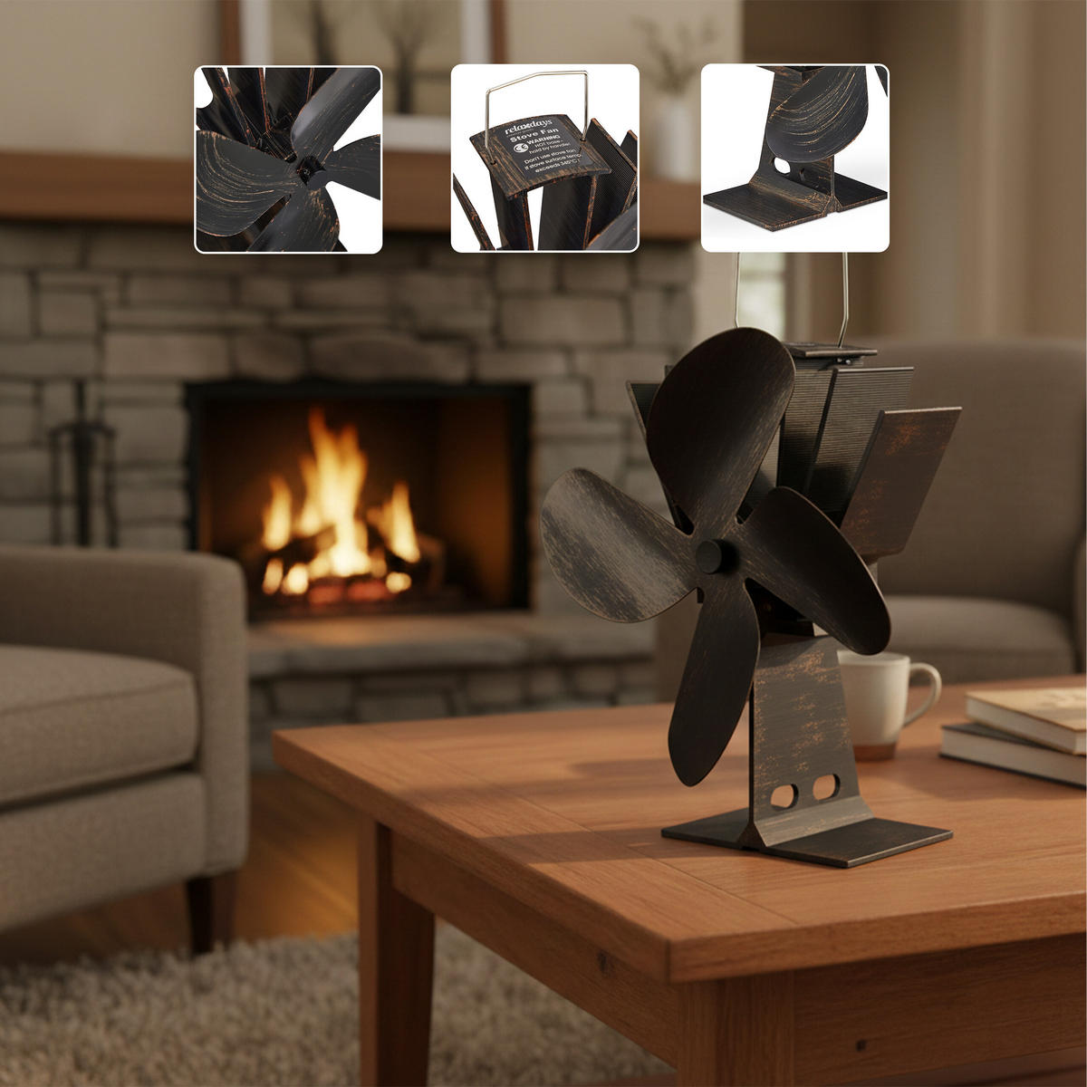 OFENVENTILATOR - Dunkelbraun, Metall (19/26/12cm) - Relaxdays