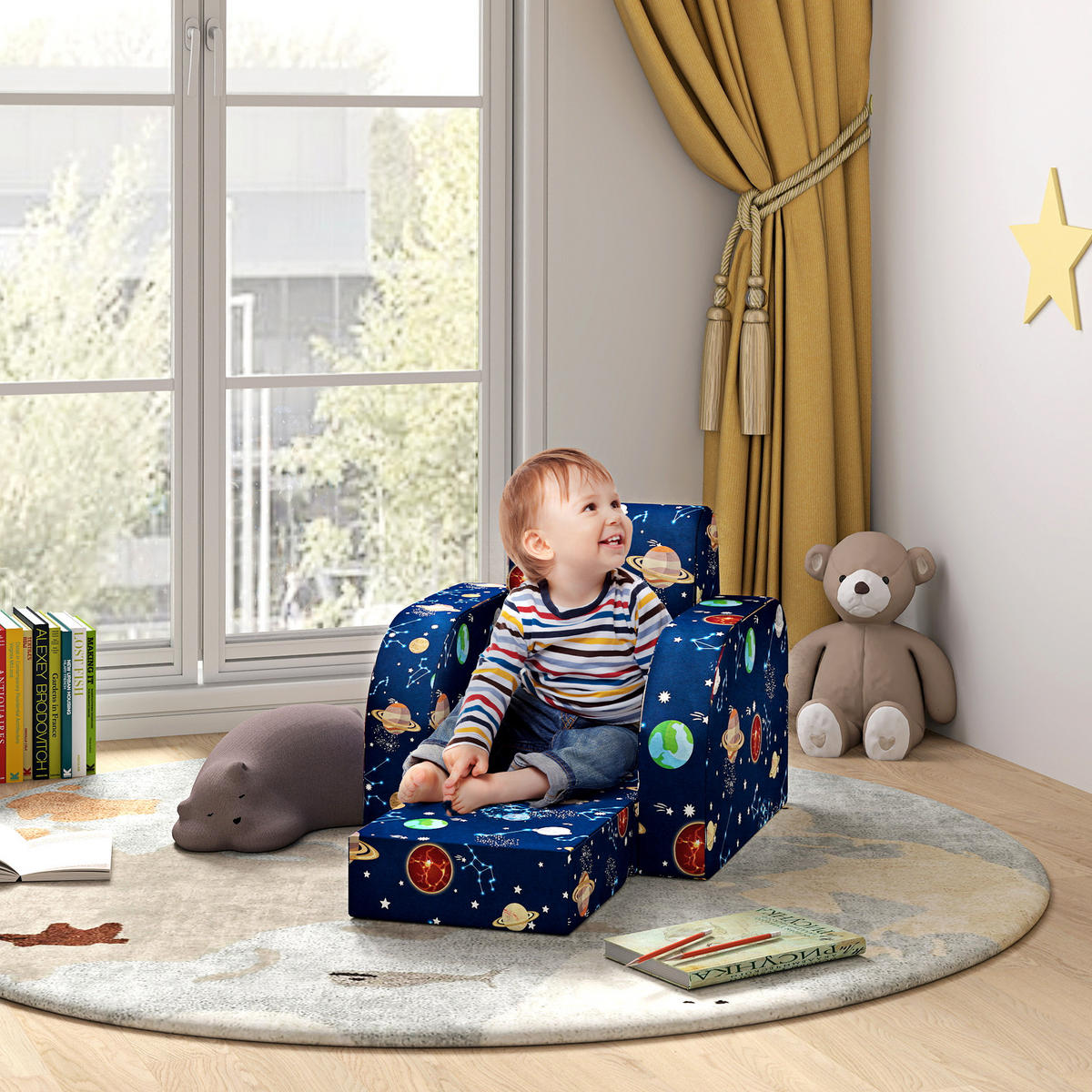 KINDERSESSEL, Schaumstoff, Blau, 46,5L x 93B x 28,5H cm - Blau, Metall (93/28.5/46.5cm) - AIYAPLAY