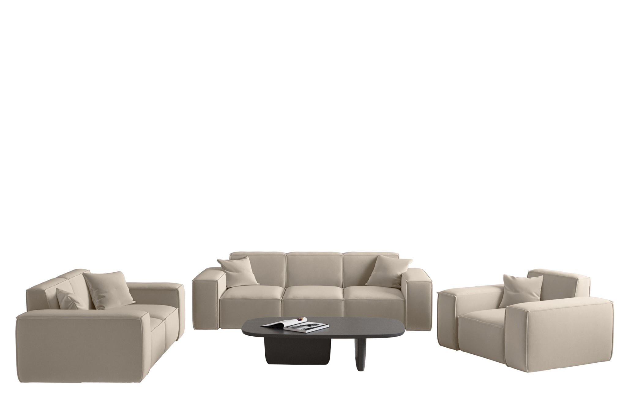 SOFASET Celes Premium 3-2-1 In Opera - Beige, Holzwerkstoff/Textil (225/73/88cm) - Fun Möbel