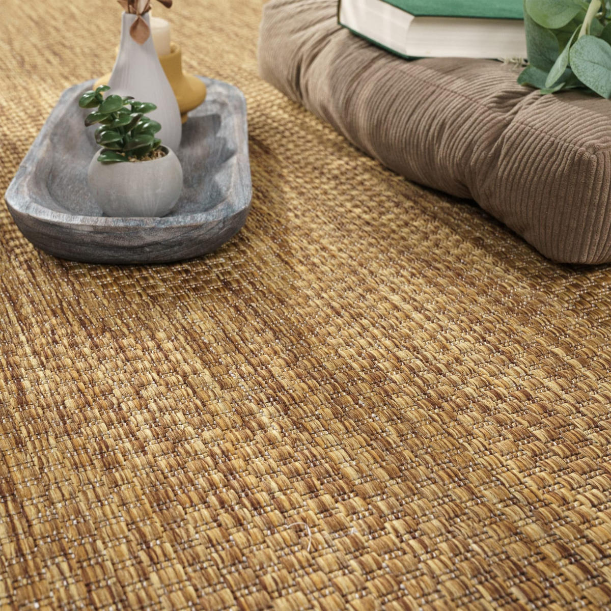 TEPPICH Kurzflor Unifarben Wohnzimmer schmutzabweisend Braun-Beige Quadrat 150S - Braun, Textil (150/150cm) - KADIMA DESIGN