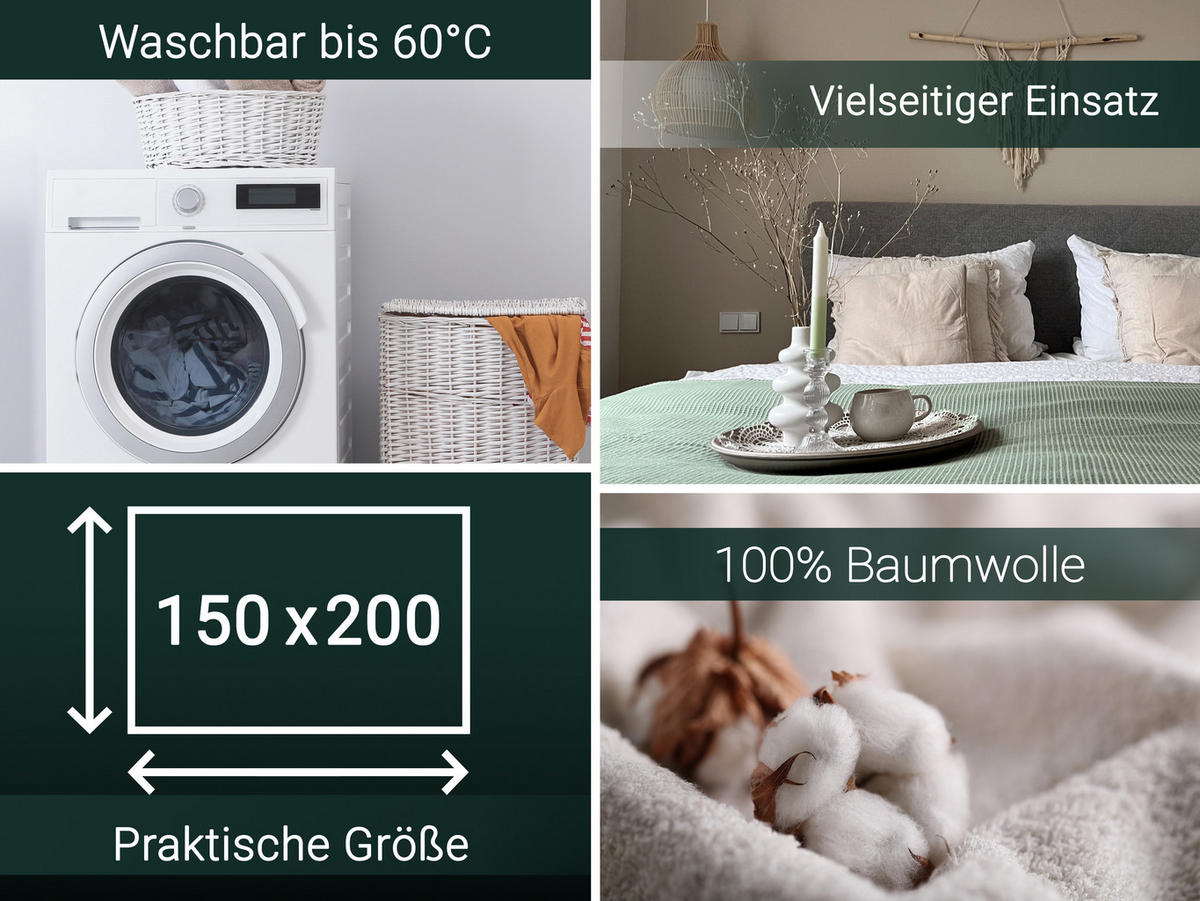 KUSCHELDECKE, 150x200 cm, 100% Baumwolle, Salbei - Salbeigrün, Textil (150/200cm) - Zollner