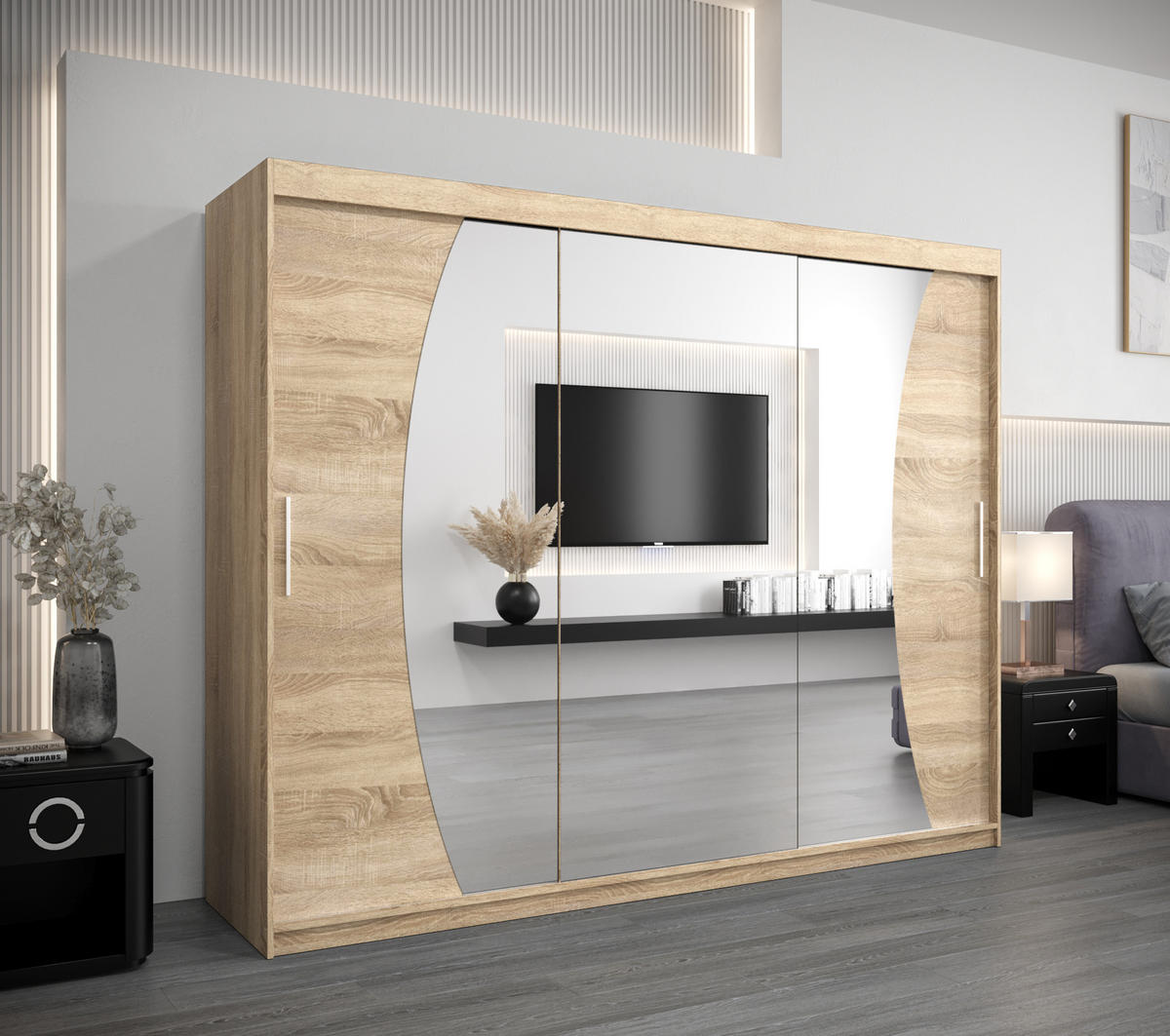 SCHWEBETÜRENSCHRANK 200/250/62 2-türig - Silberfarben/Sonoma Eiche, Holz/Kunststoff (250/200/62cm) - Abiks Möbel