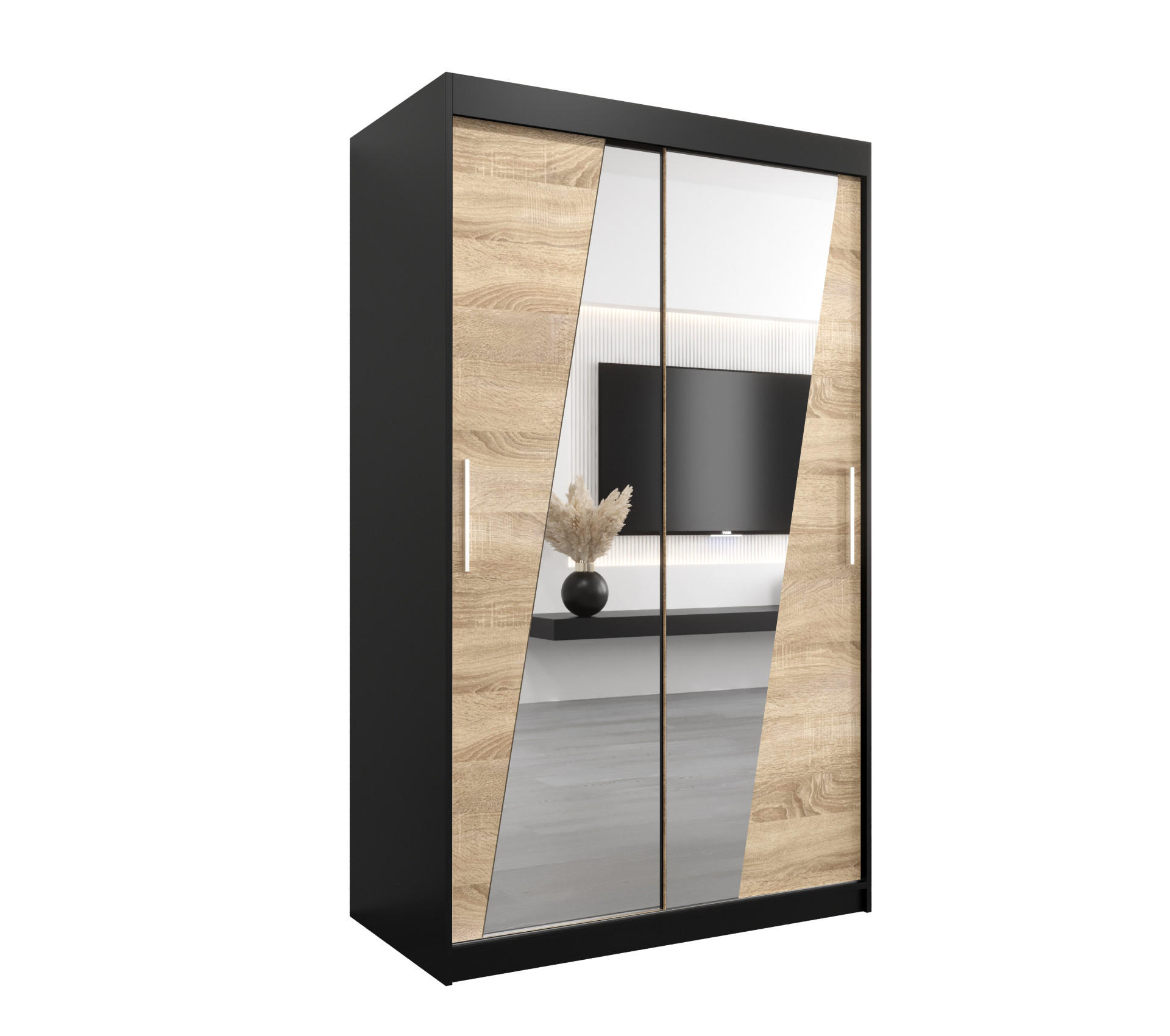 SCHWEBETÜRENSCHRANK 200/120/62 2-türig - Silberfarben/Schwarz, Holz/Kunststoff (120/200/62cm) - Abiks Möbel